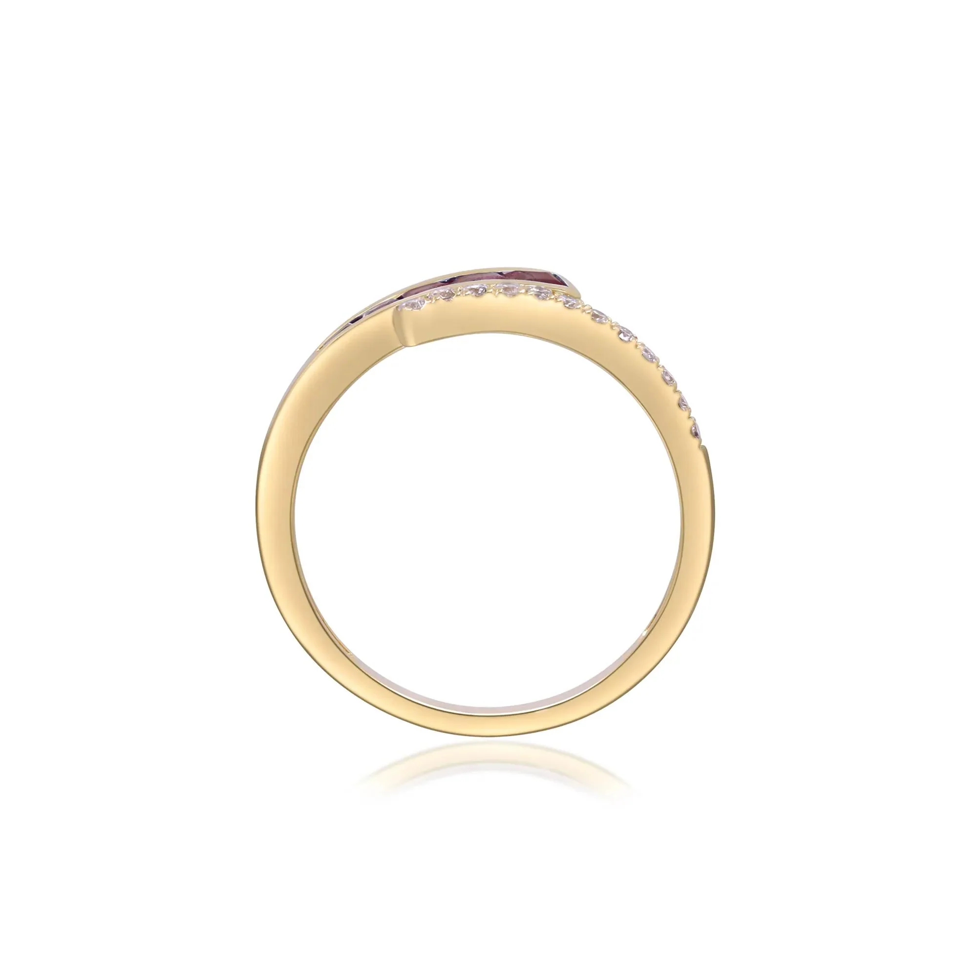 1/10 CT. Tw. Ruby and Diamond Bypass Ring 10K Yellow Gold Size 9 2mm - Image 2