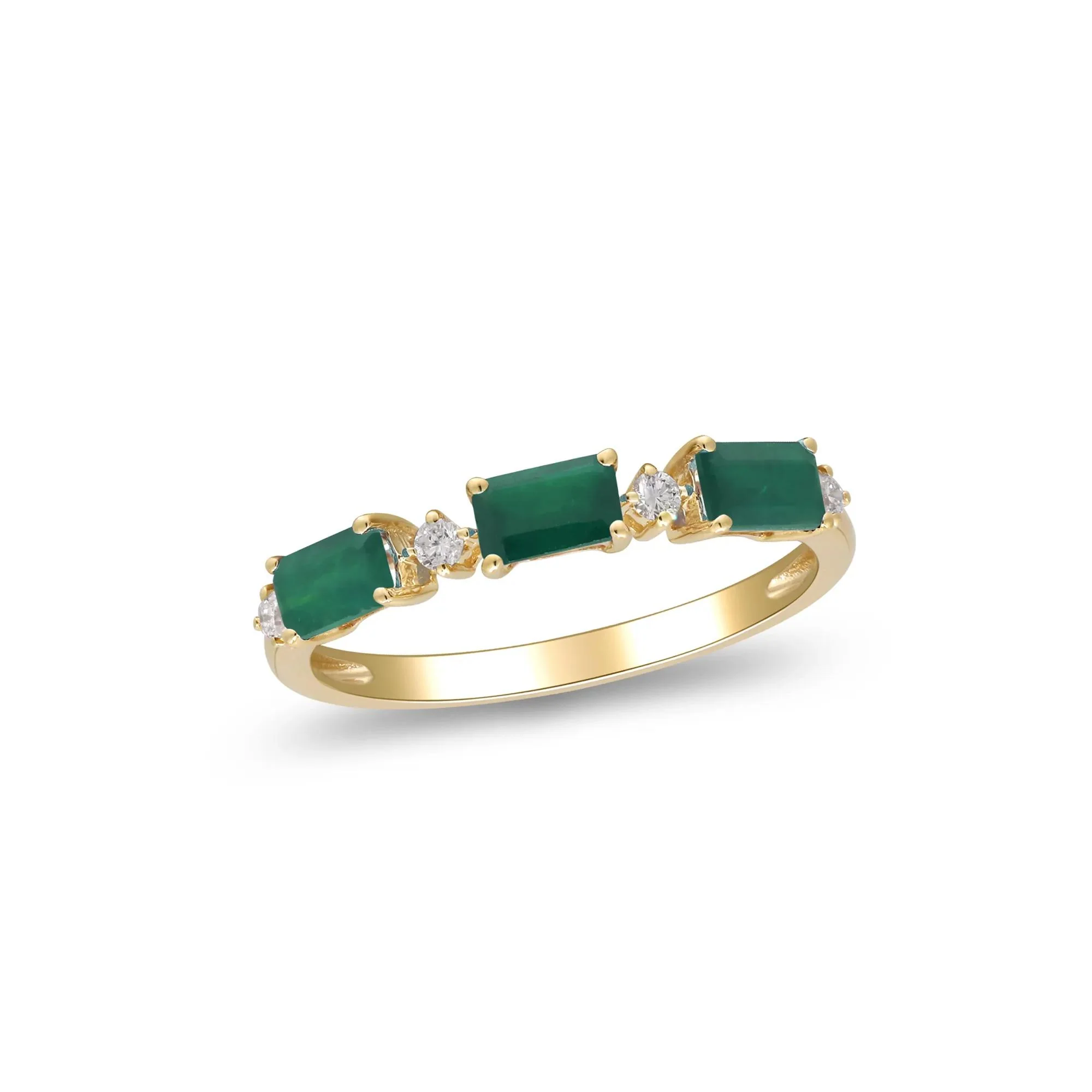 Emerald and Diamond Accent Ring 10K Yellow Gold Size 7.5 2mm - Image 4