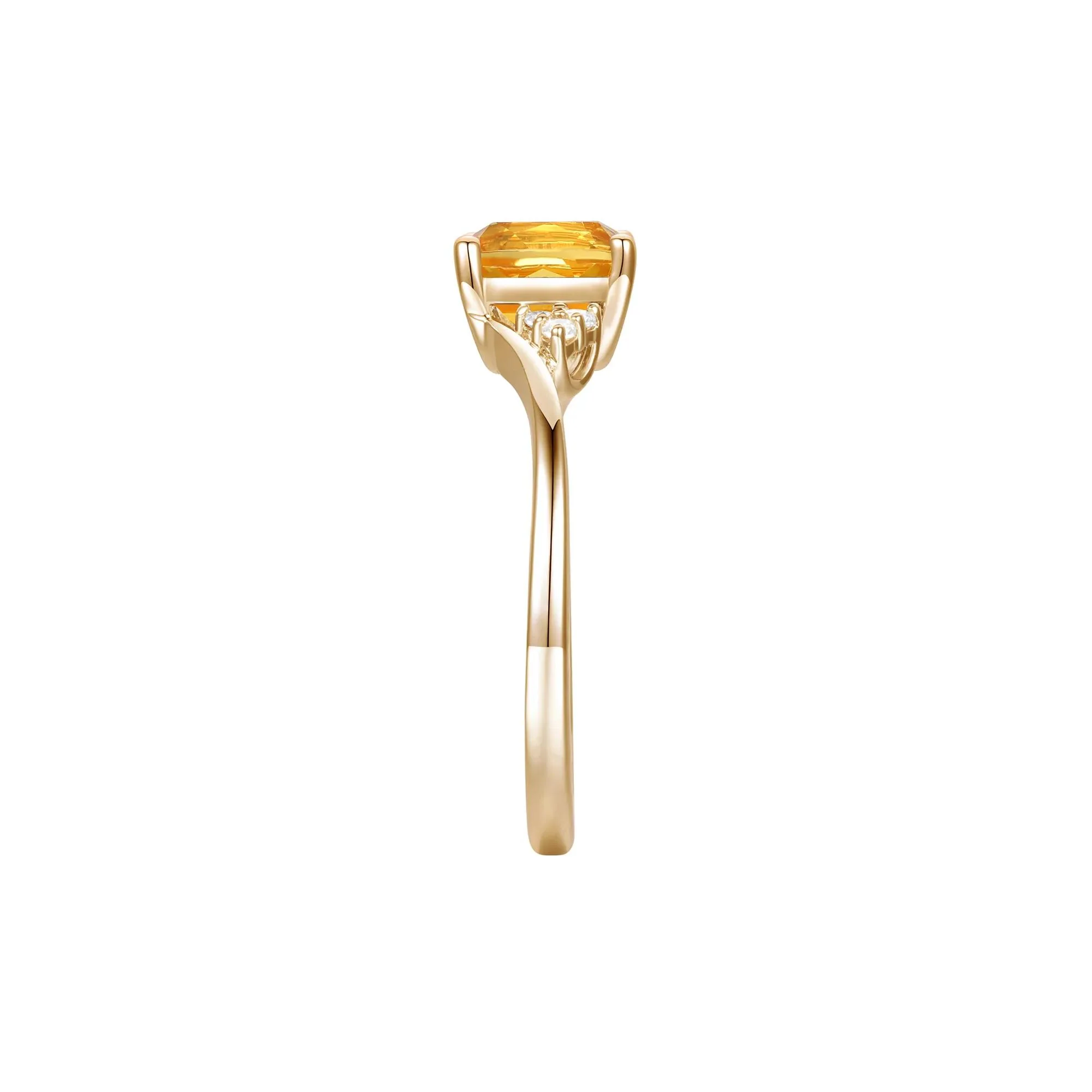 Citrine and Diamond Accent Ring 10K Yellow Gold Size 6.5 1mm - Image 2