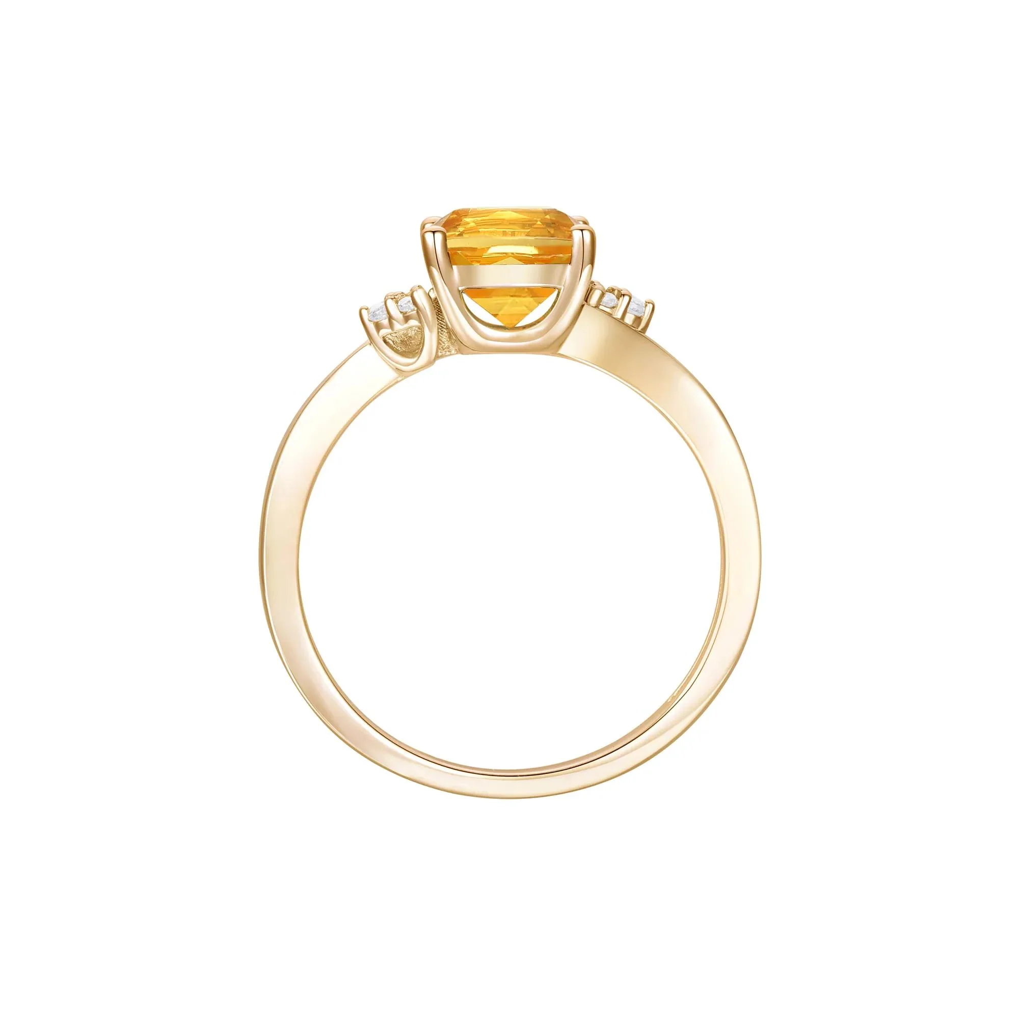 Citrine and Diamond Accent Ring 10K Yellow Gold Size 9 1mm