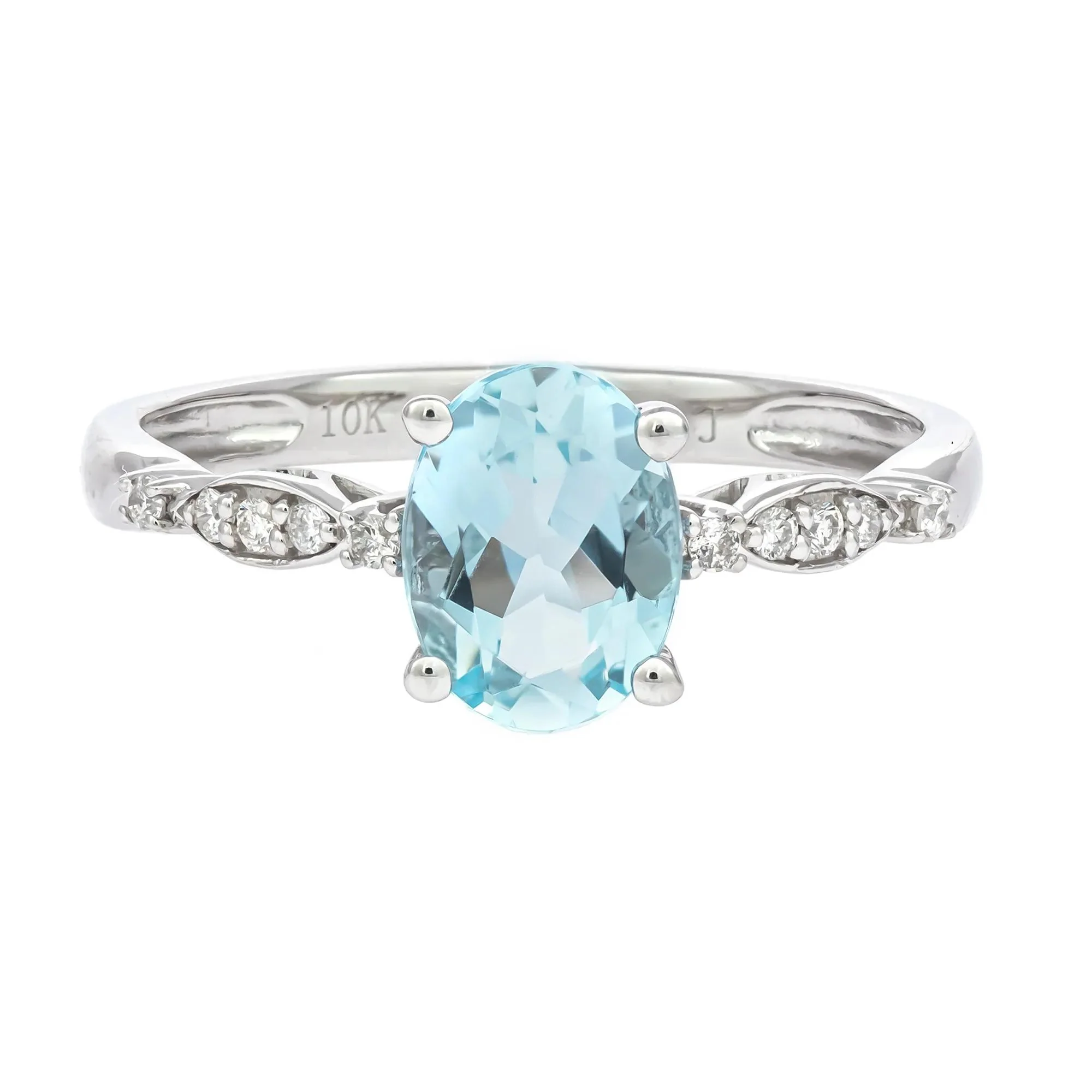 Aquamarine and Diamond Accent Ring 10K White Gold Size 7 2mm - Image 3