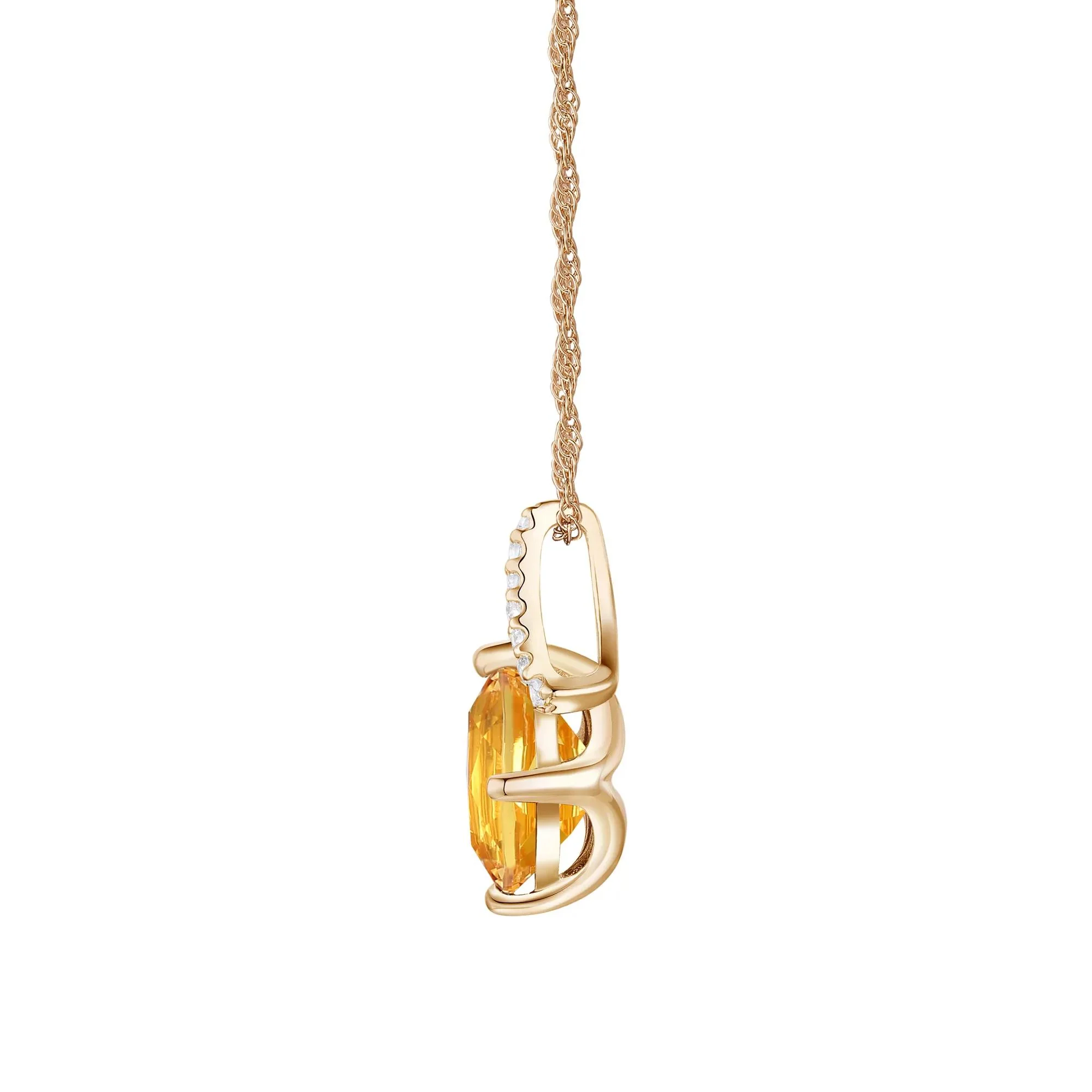 Citrine and Diamond Accent Pendant Necklace 10K Yellow Gold Size 18"