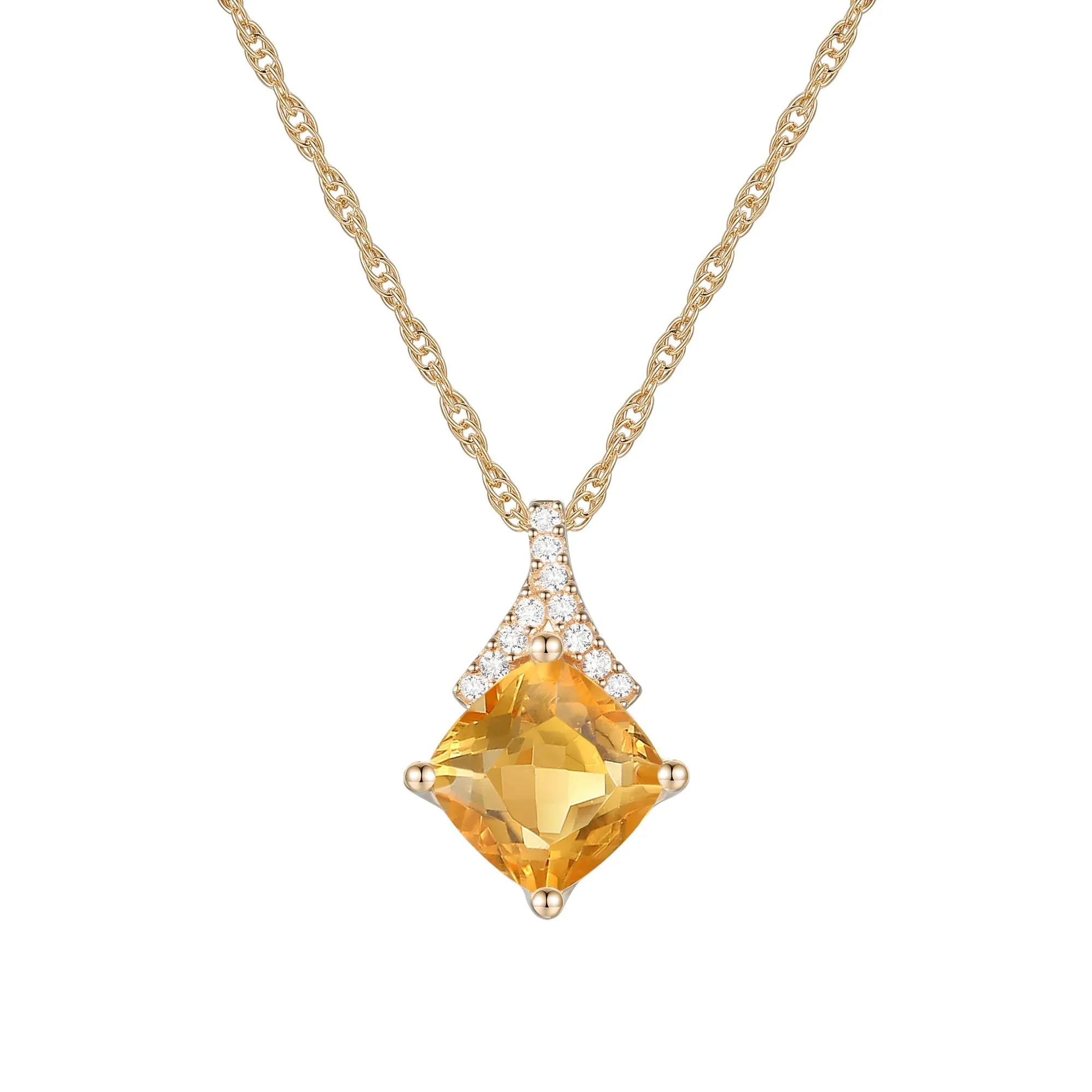 Citrine and Diamond Accent Pendant Necklace 10K Yellow Gold Size 18" - Image 2