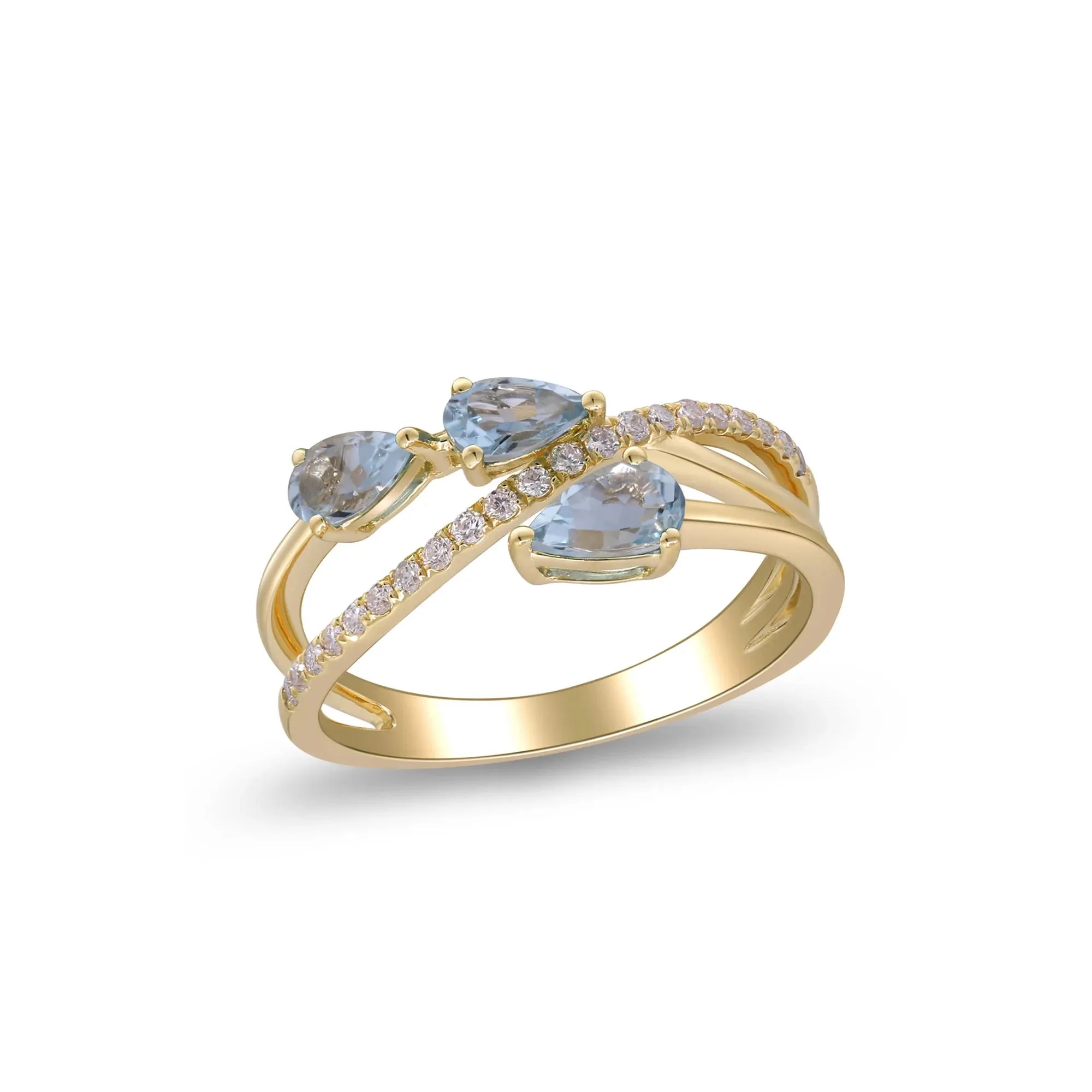 1/7 CT. Tw. Aquamarine and Diamond Ring 10K Yellow Gold Size 6 2mm - Image 4