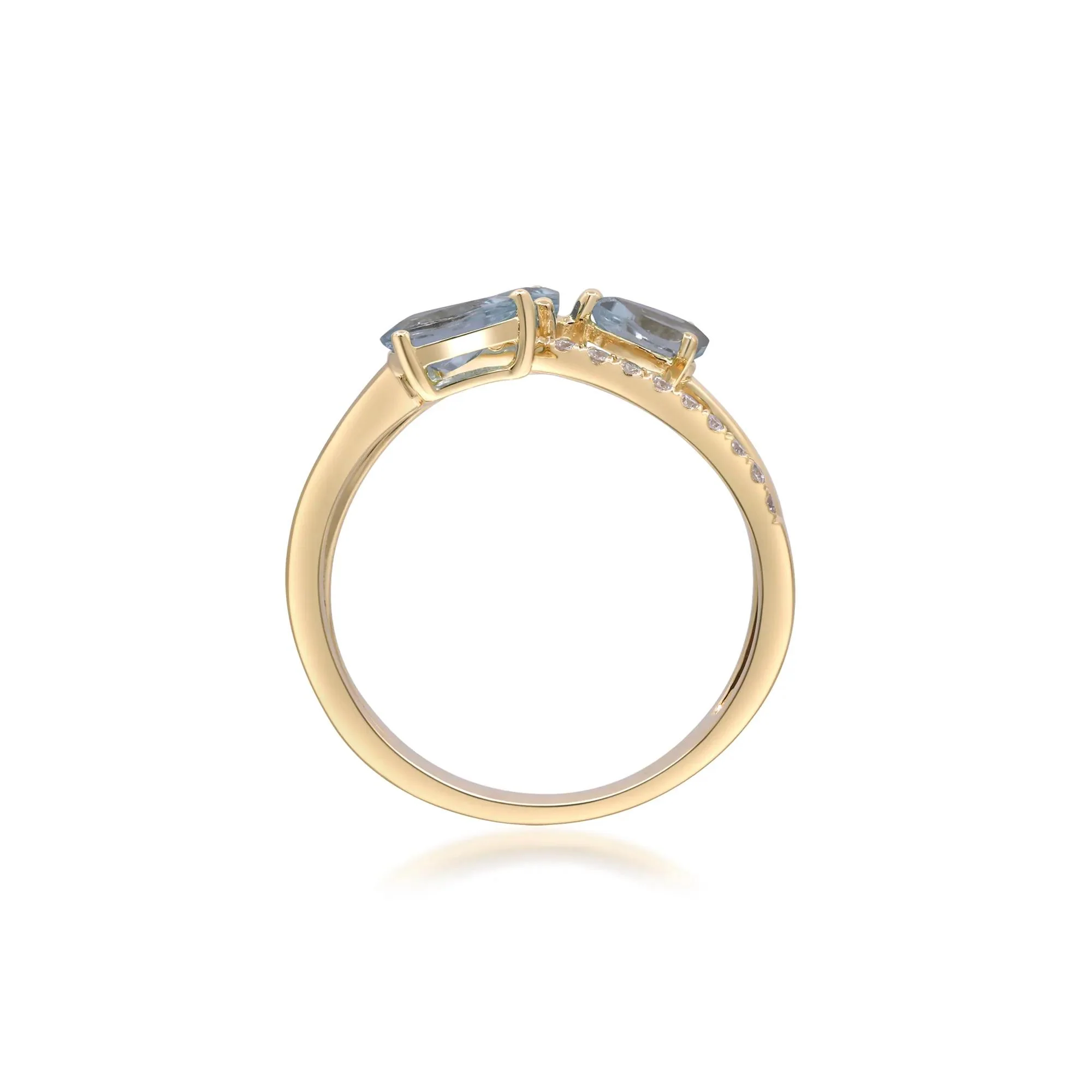 1/7 CT. Tw. Aquamarine and Diamond Ring 10K Yellow Gold Size 6.5 2mm - Image 2