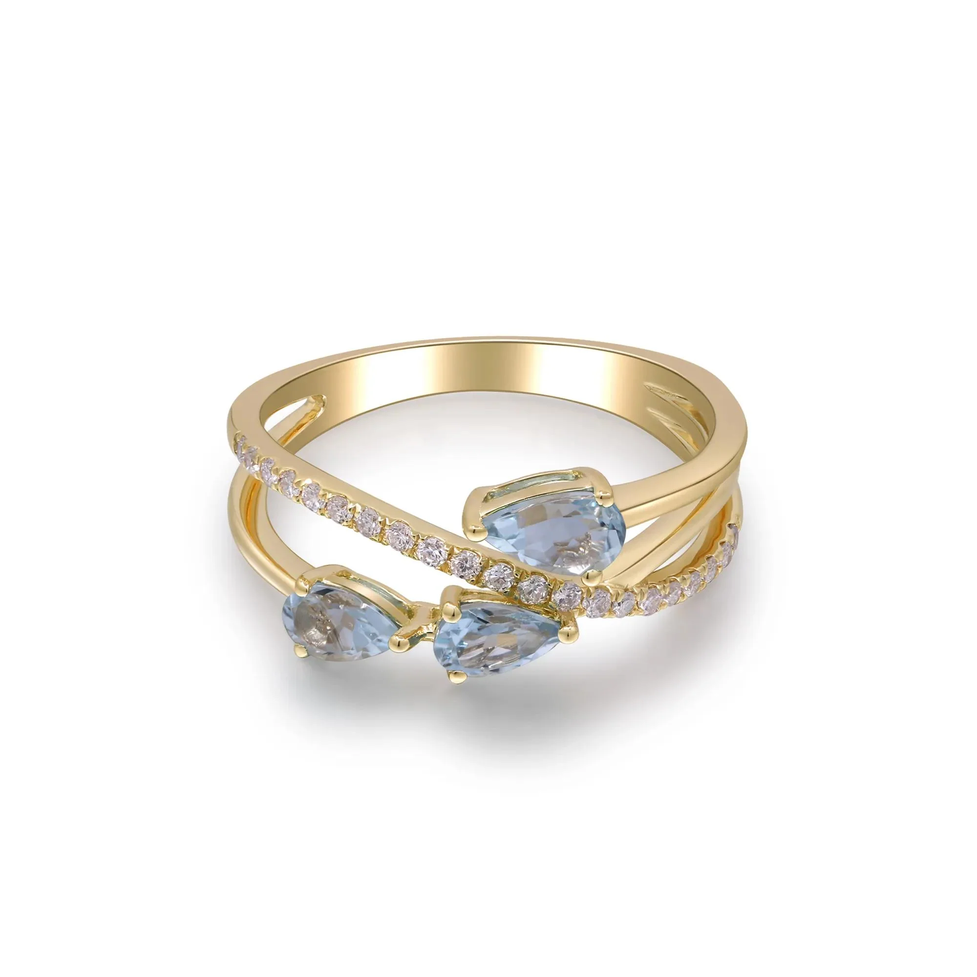 1/7 CT. Tw. Aquamarine and Diamond Ring 10K Yellow Gold Size 6.5 2mm - Image 5