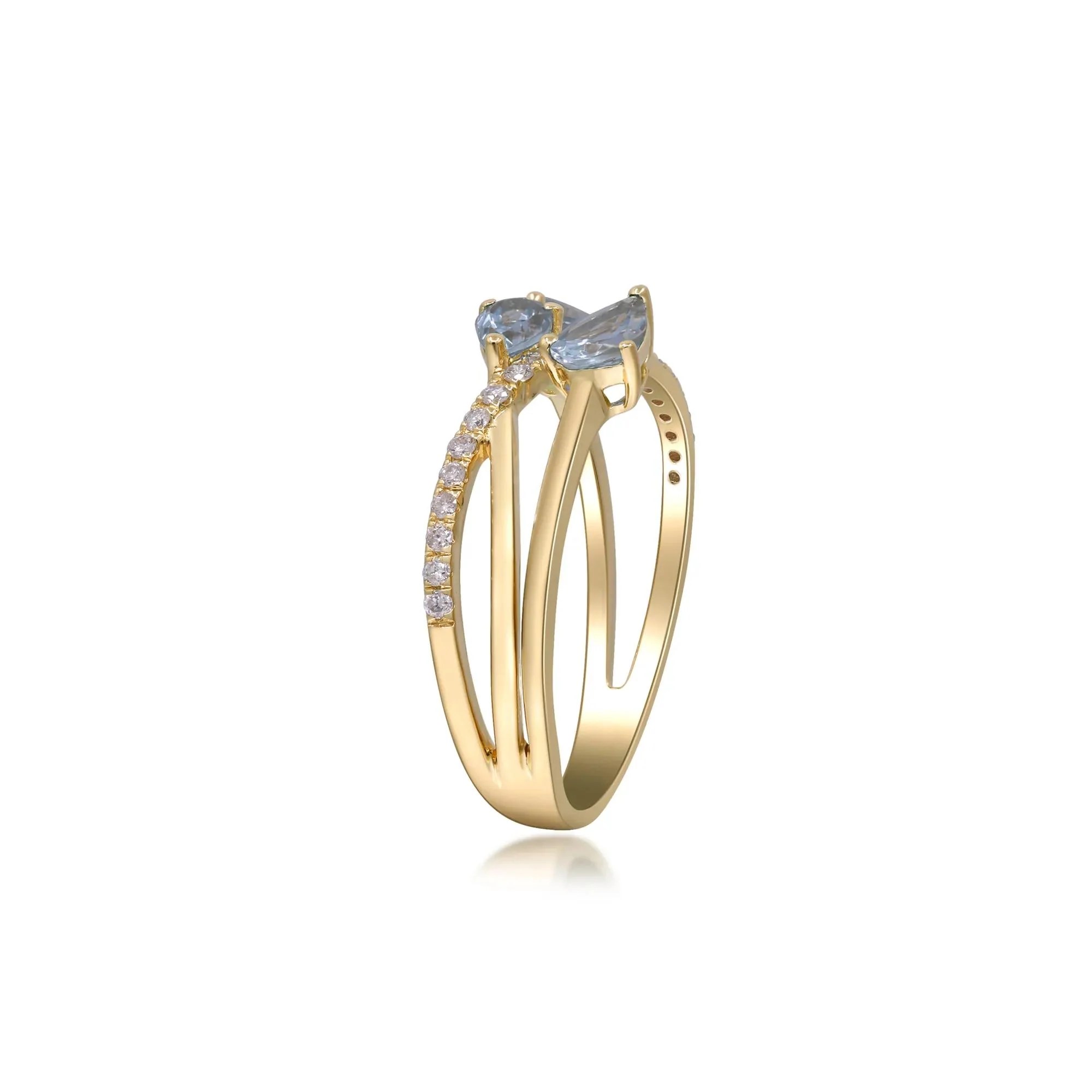 1/7 CT. Tw. Aquamarine and Diamond Ring 10K Yellow Gold Size 7 2mm - Image 3