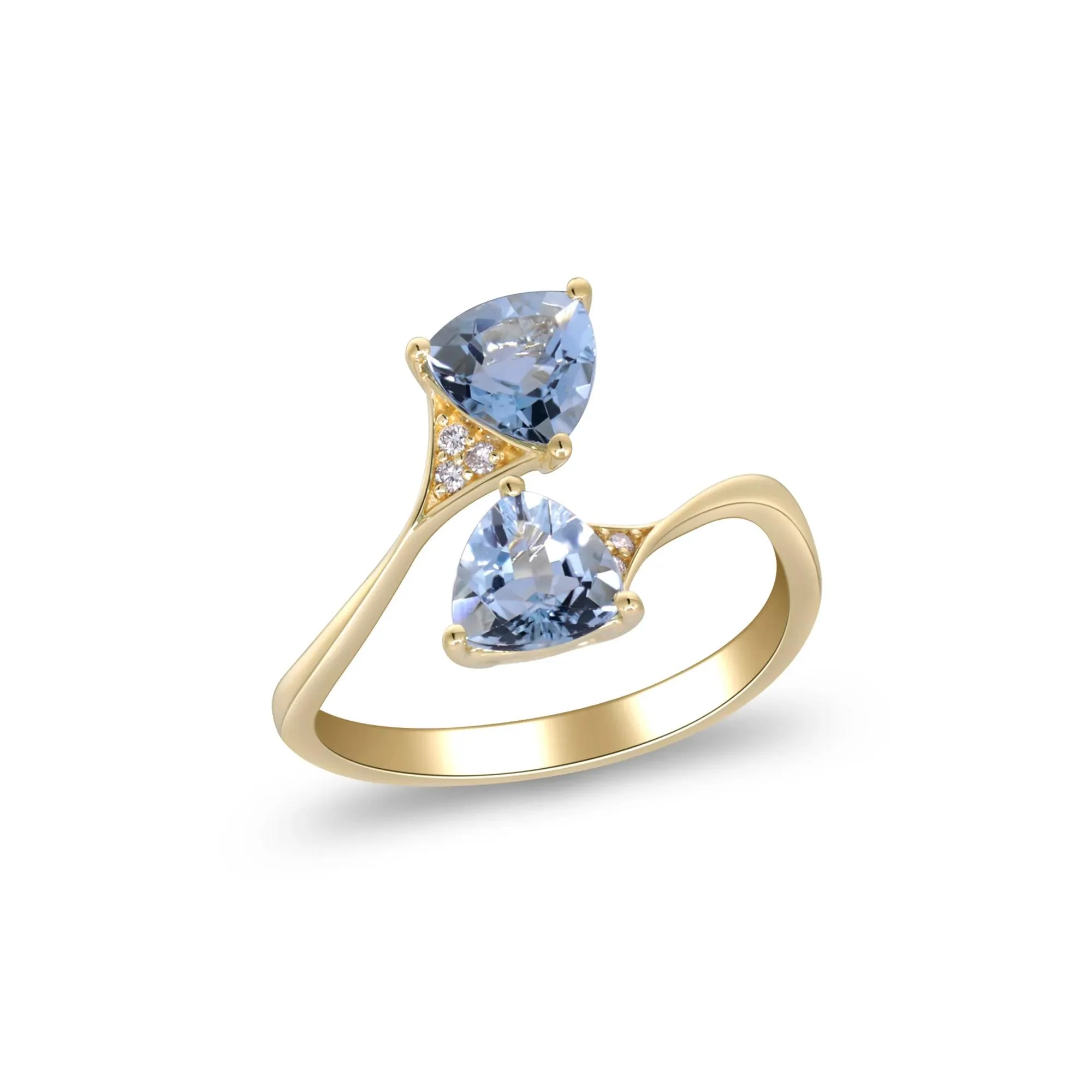 Aquamarine and Diamond Accent Bypass Ring 10K Yellow Gold Size 10 2mm - Image 4