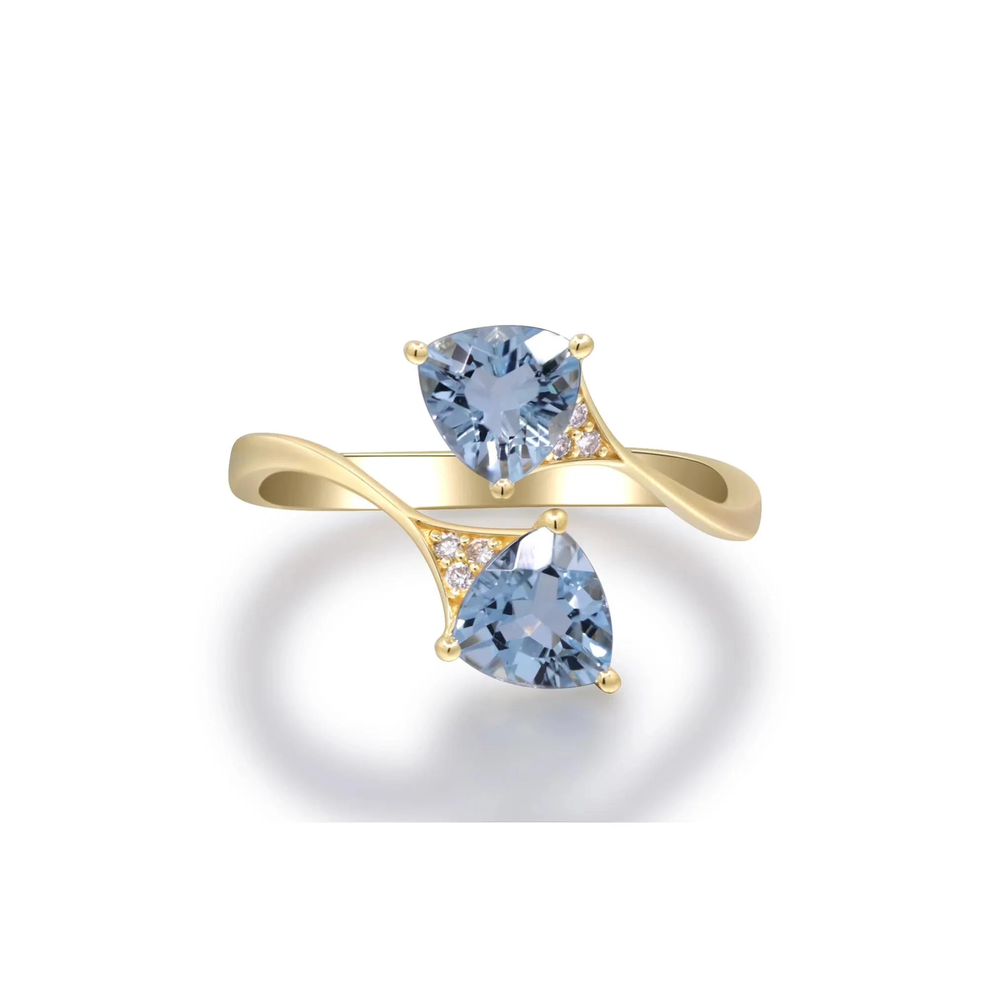 Aquamarine and Diamond Accent Bypass Ring 10K Yellow Gold Size 6.5 2mm
