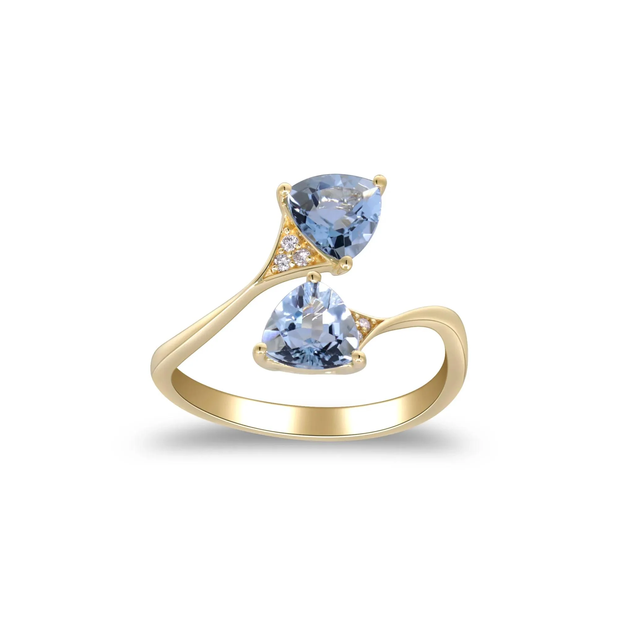 Aquamarine and Diamond Accent Bypass Ring 10K Yellow Gold Size 7 2mm - Image 5