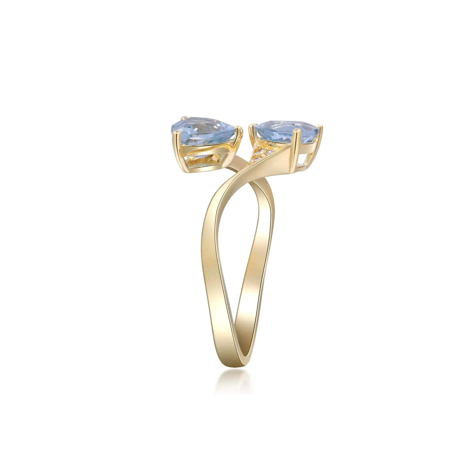 Aquamarine and Diamond Accent Bypass Ring 10K Yellow Gold Size 9.5 2mm - Image 3