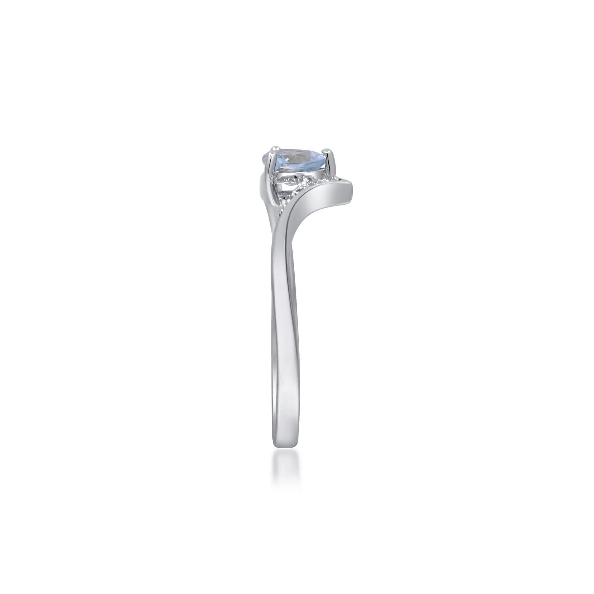 Aquamarine and Diamond Accent Bypass Ring .925 Sterling Silver White Size 7 2mm - Image 3