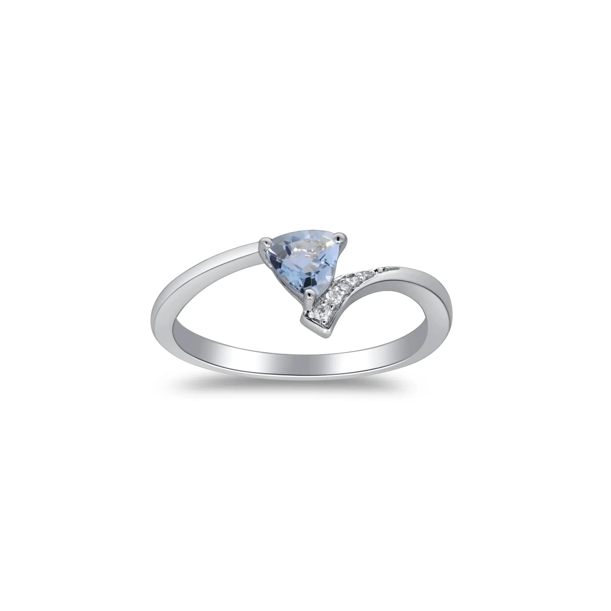 Aquamarine and Diamond Accent Bypass Ring .925 Sterling Silver White Size 8 2mm