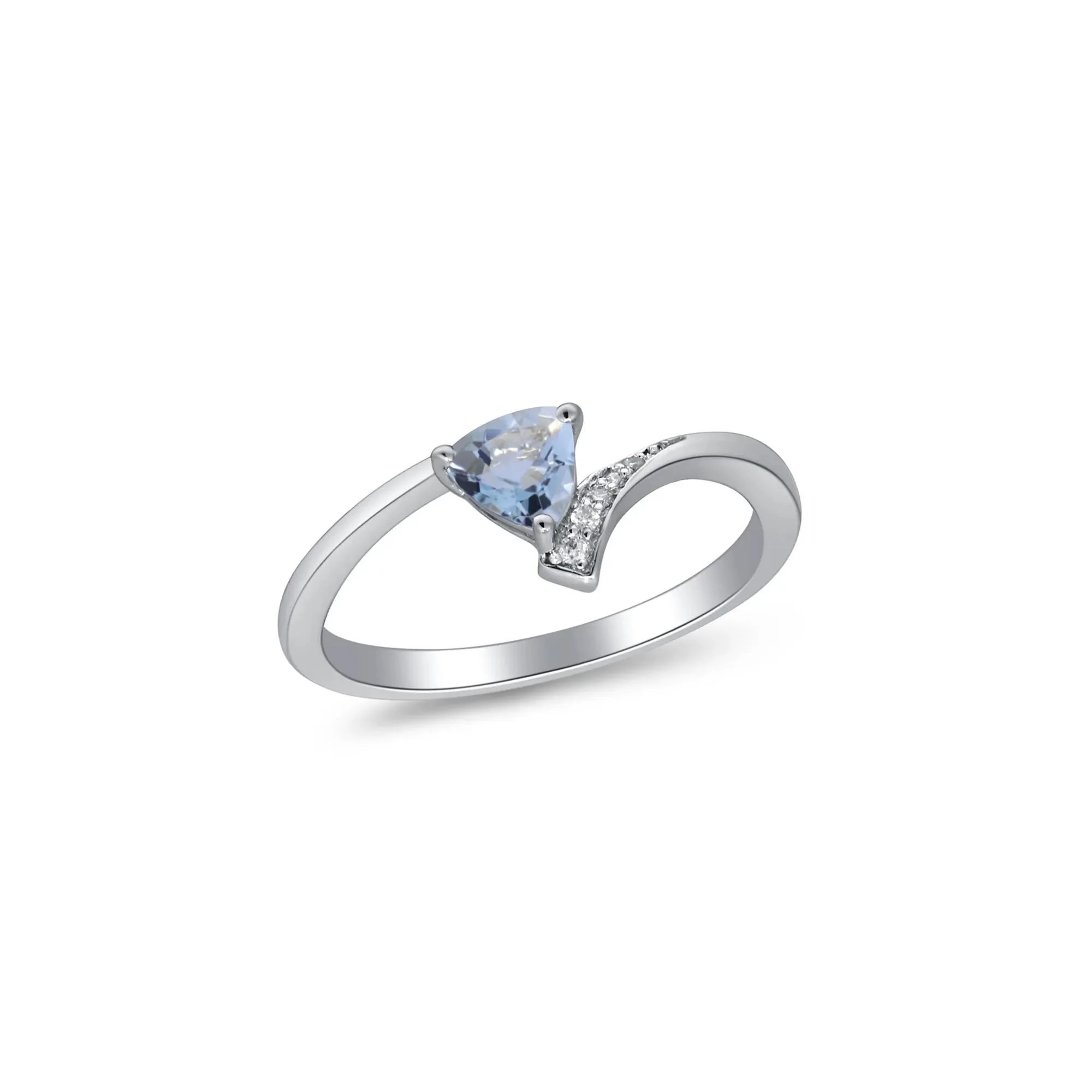 Aquamarine and Diamond Accent Bypass Ring .925 Sterling Silver White Size 8 2mm - Image 5