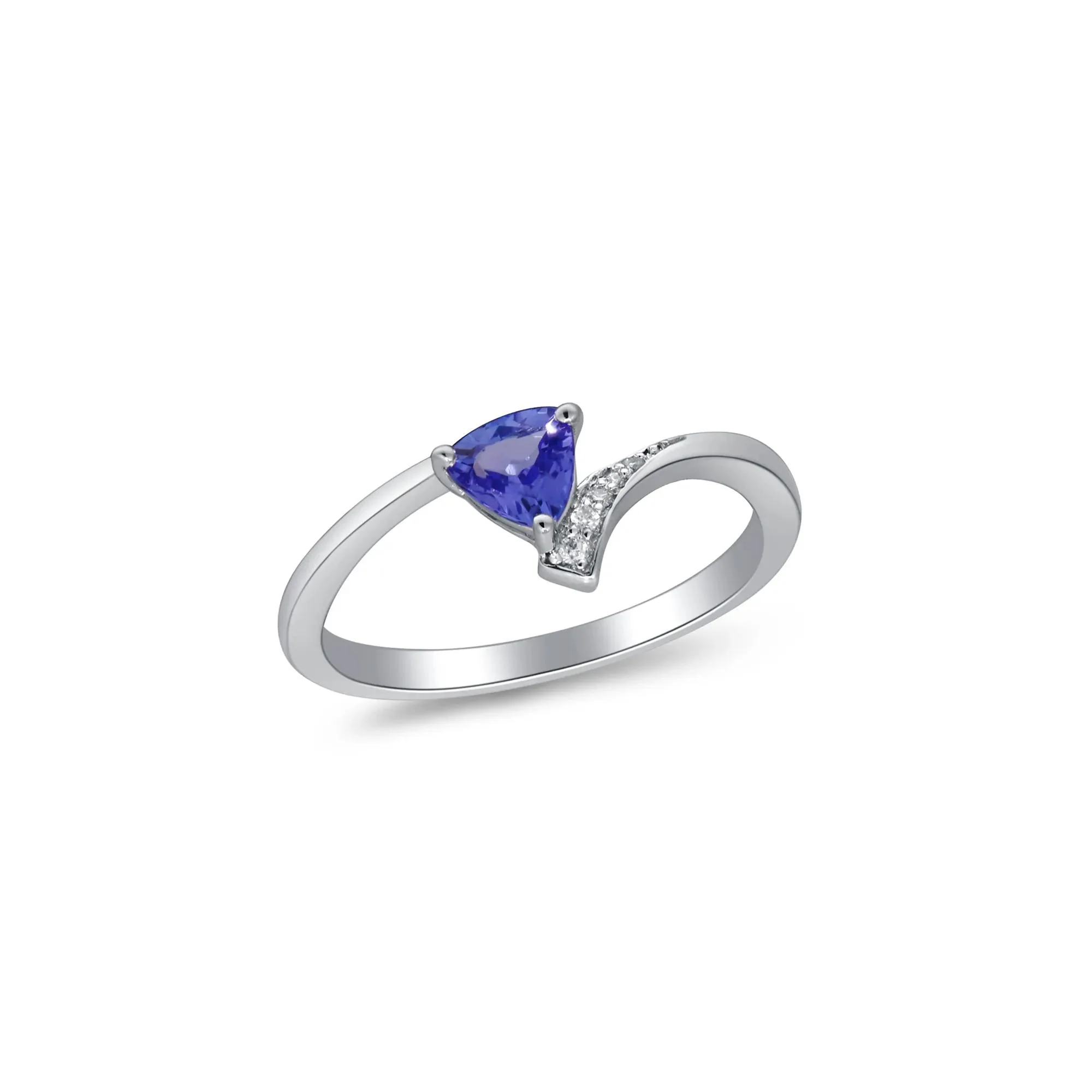 Tanzanite and Diamond Accent Ring .925 Sterling Silver White Size 6 2mm - Image 4