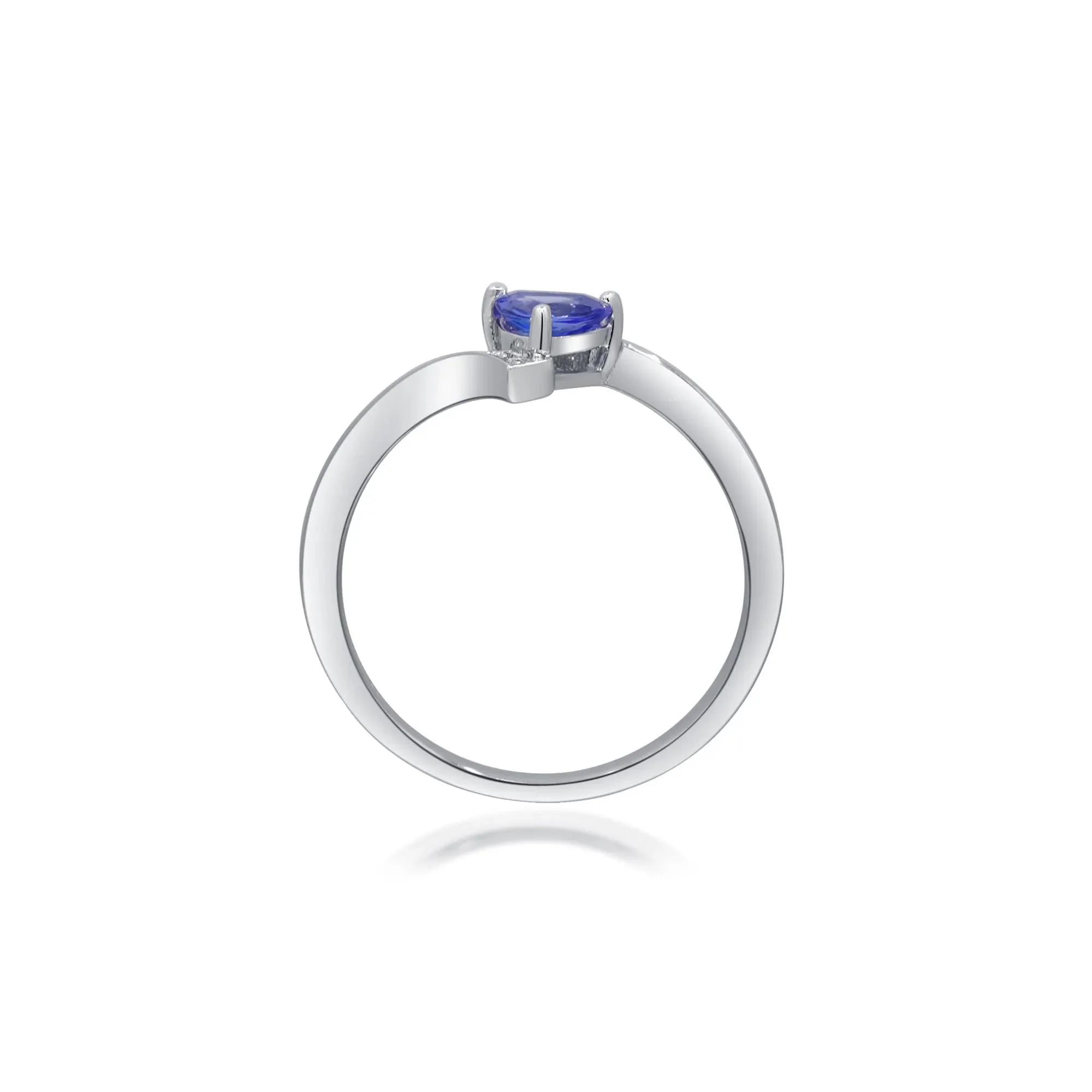 Tanzanite and Diamond Accent Ring .925 Sterling Silver White Size 7 2mm - Image 2