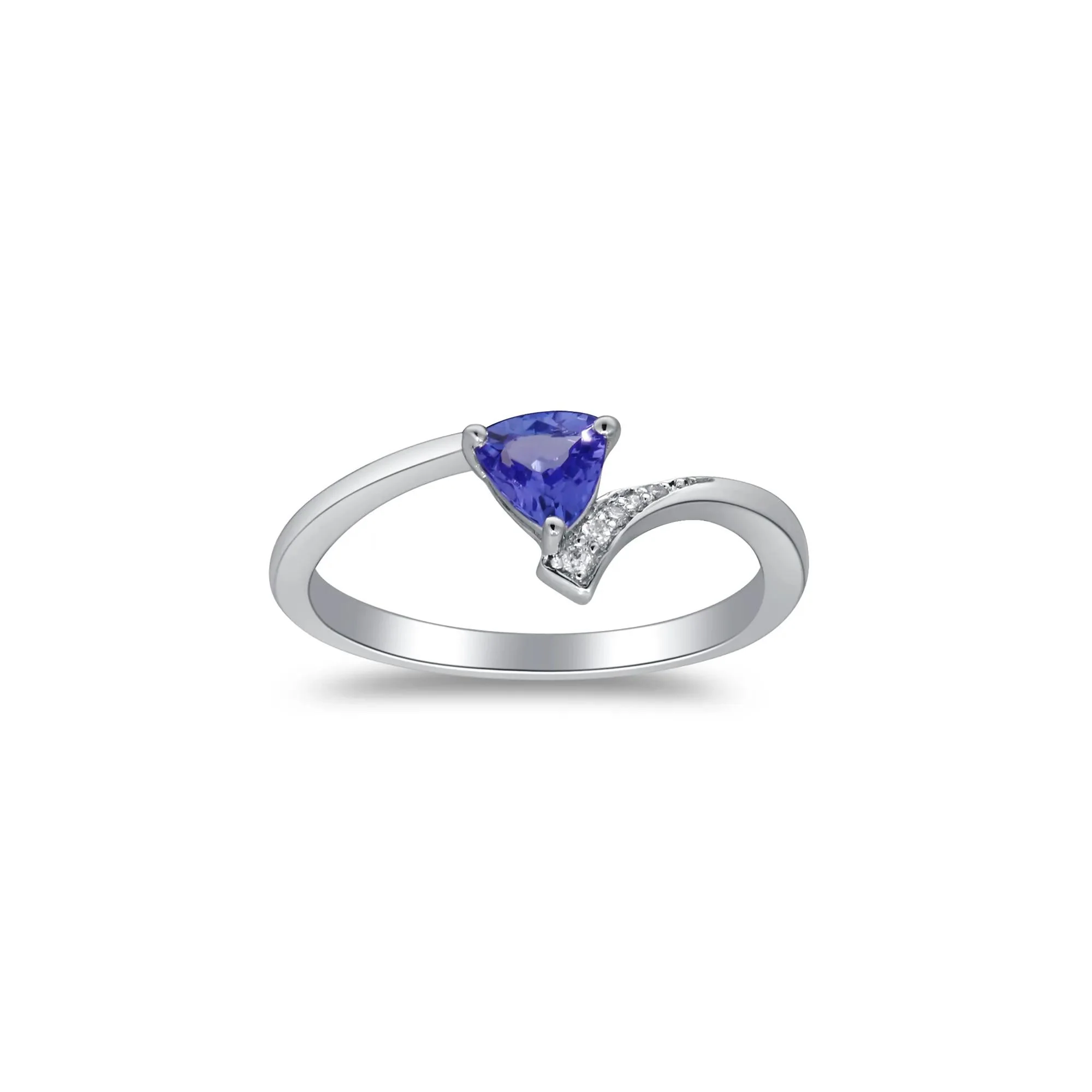 Tanzanite and Diamond Accent Ring .925 Sterling Silver White Size 7.5 2mm