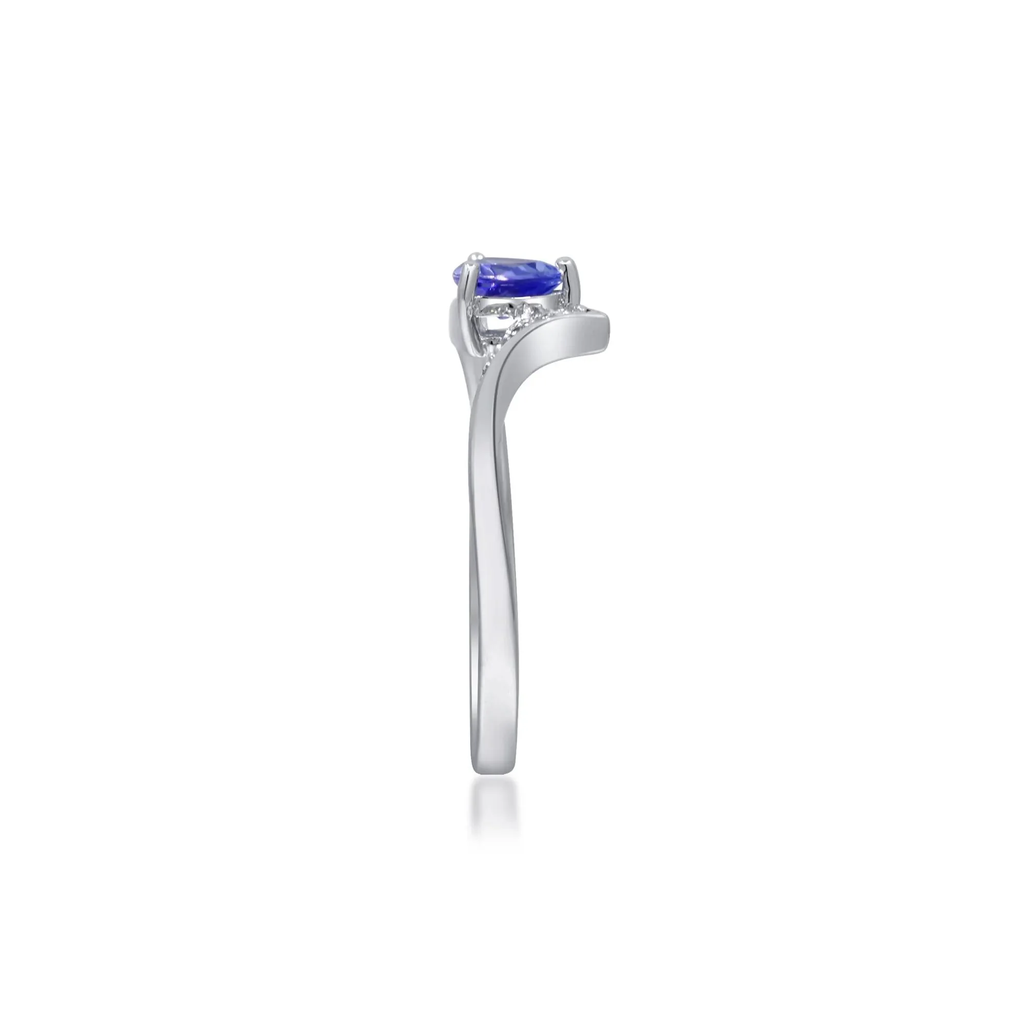 Tanzanite and Diamond Accent Ring .925 Sterling Silver White Size 8 2mm - Image 3