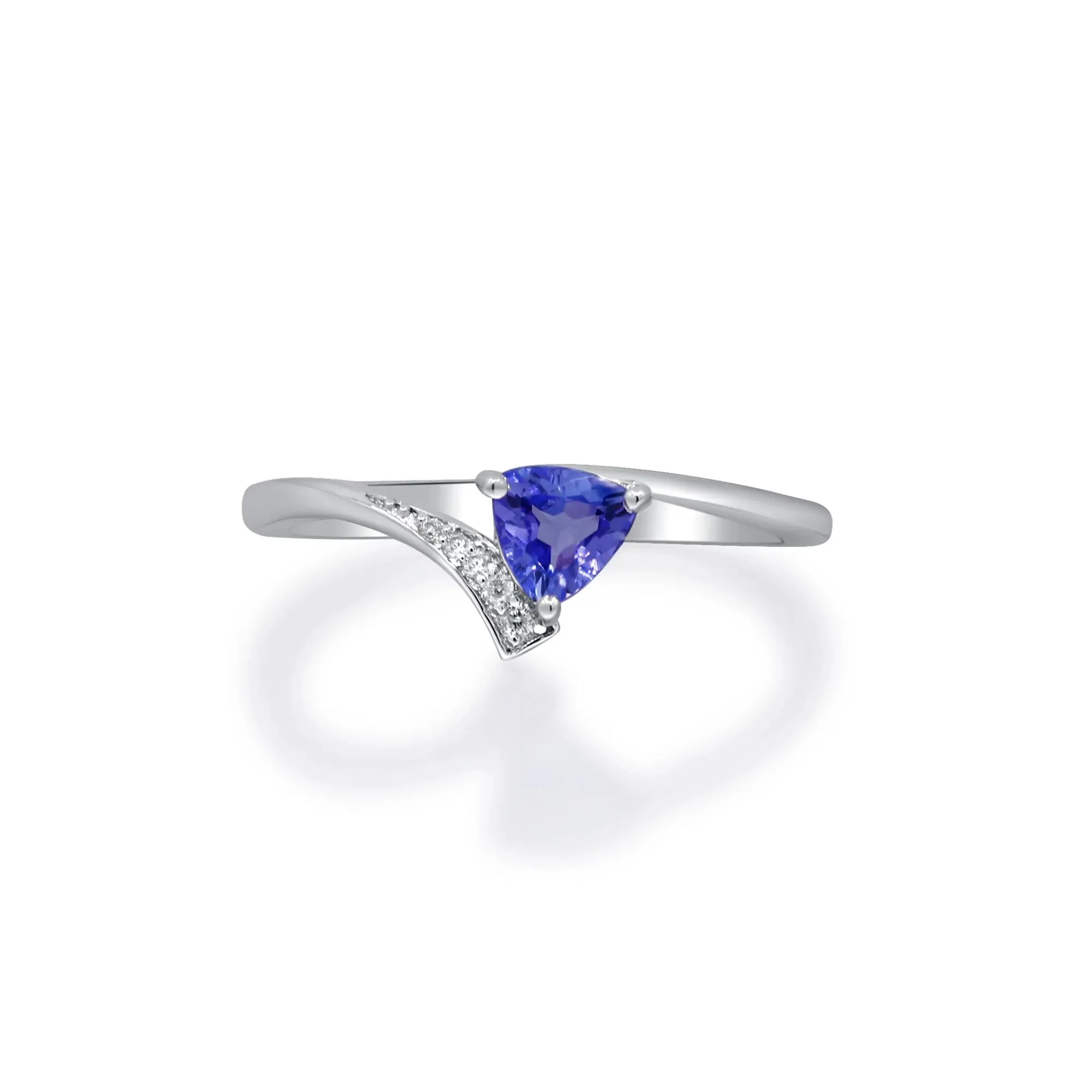 Tanzanite and Diamond Accent Ring .925 Sterling Silver White Size 9 2mm - Image 5