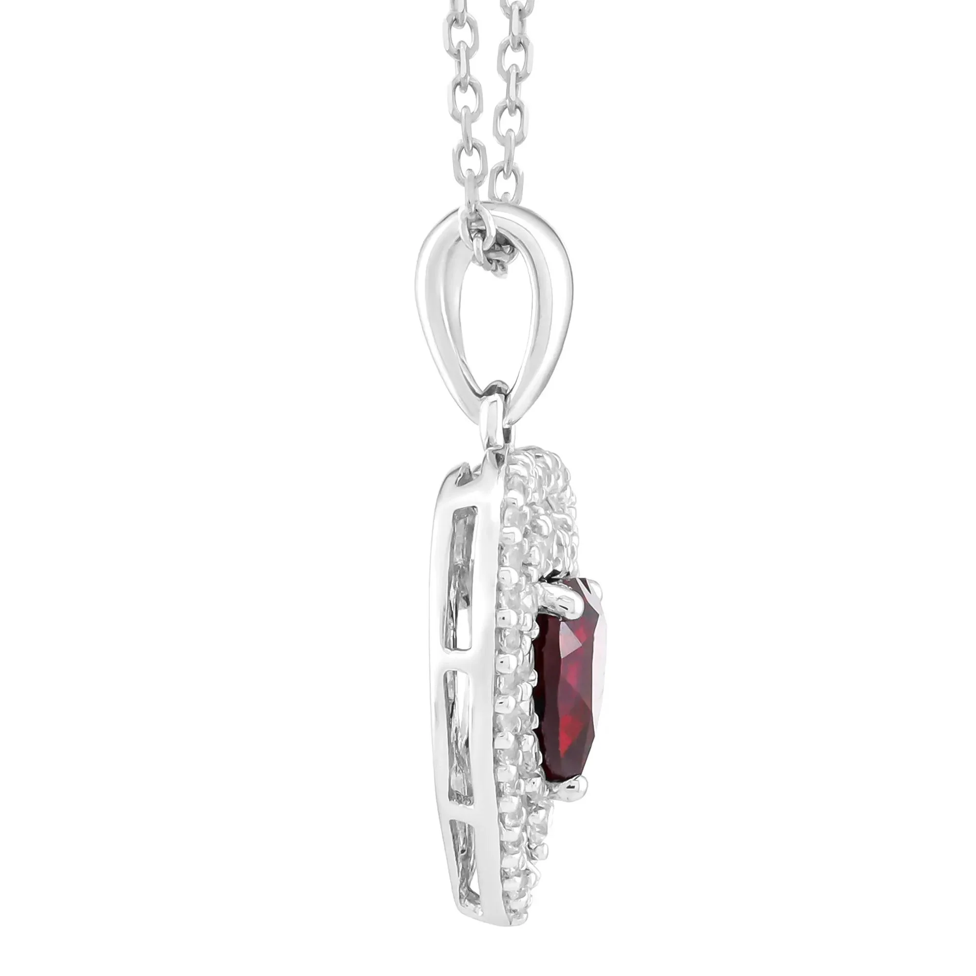 Heart Pendant Necklace with Lab-Created Ruby and Lab-Created White Sapphires .925 Sterling Silver Size 18" - Image 2