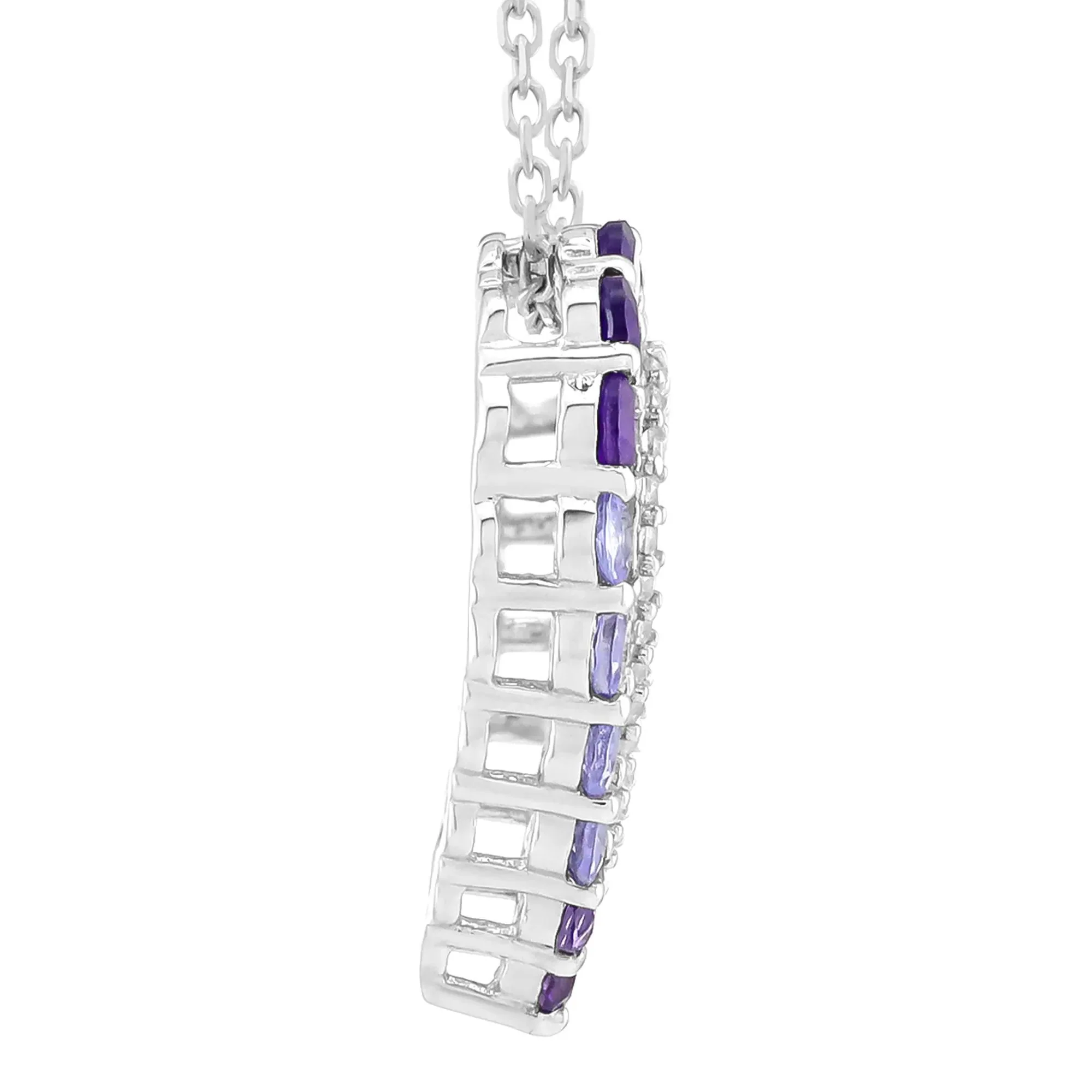 Heart Pendant Necklace with Amethyst Tanzanite & Lab-Created White Sapphires .925 Sterling Silver Size 18" - Image 2