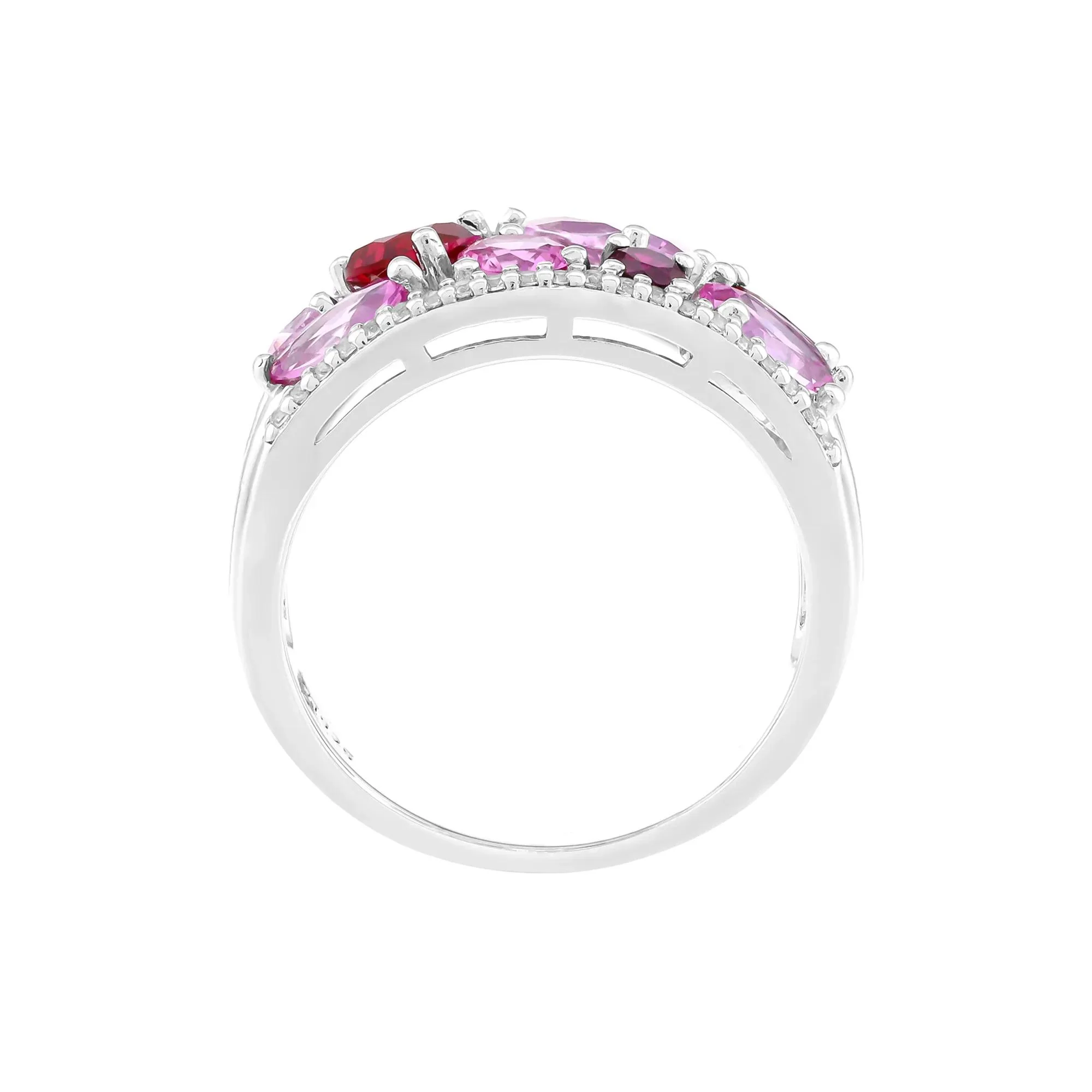 Multicut Lab-Created Pink and White Sapphire and Lab-Created Ruby Ring .925 Sterling Silver Size 7 3.5mm - Image 2
