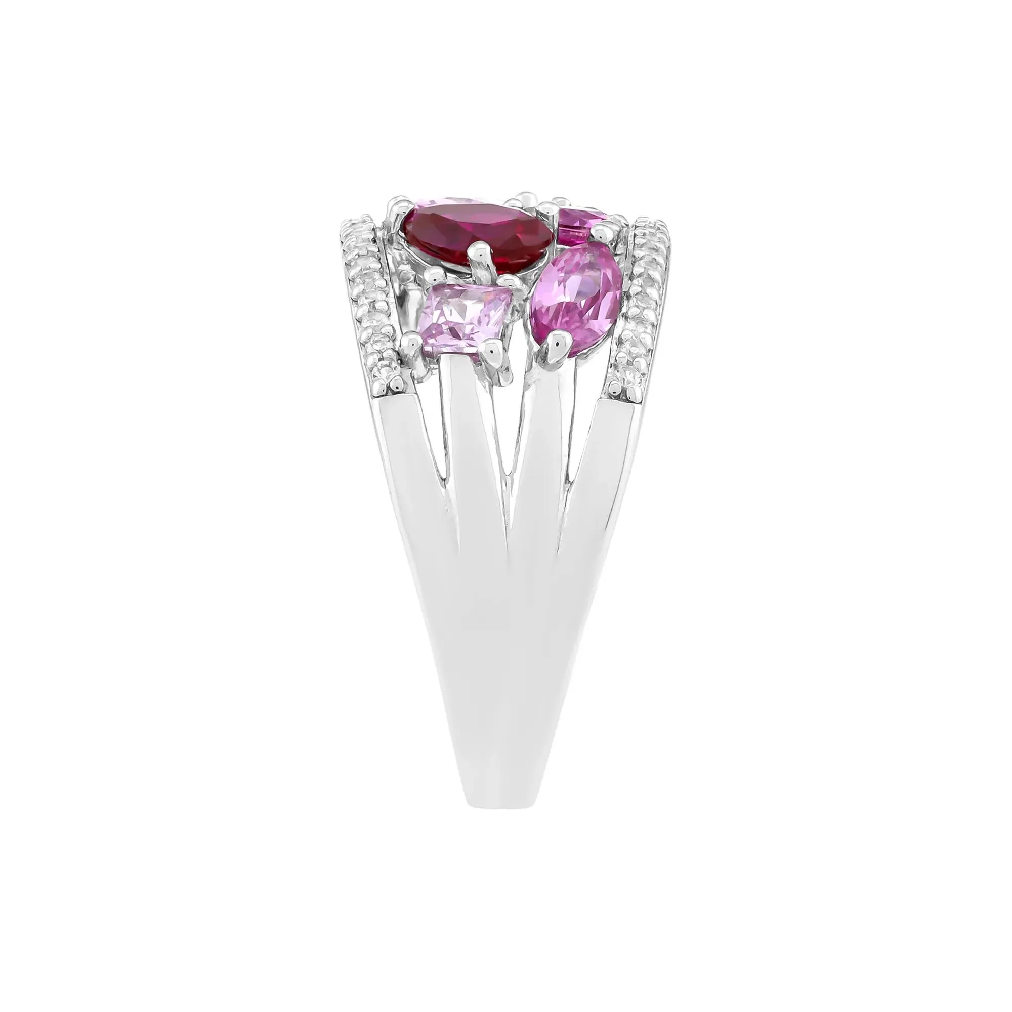 Multicut Lab-Created Pink and White Sapphire and Lab-Created Ruby Ring .925 Sterling Silver Size 7 3.5mm - Image 3