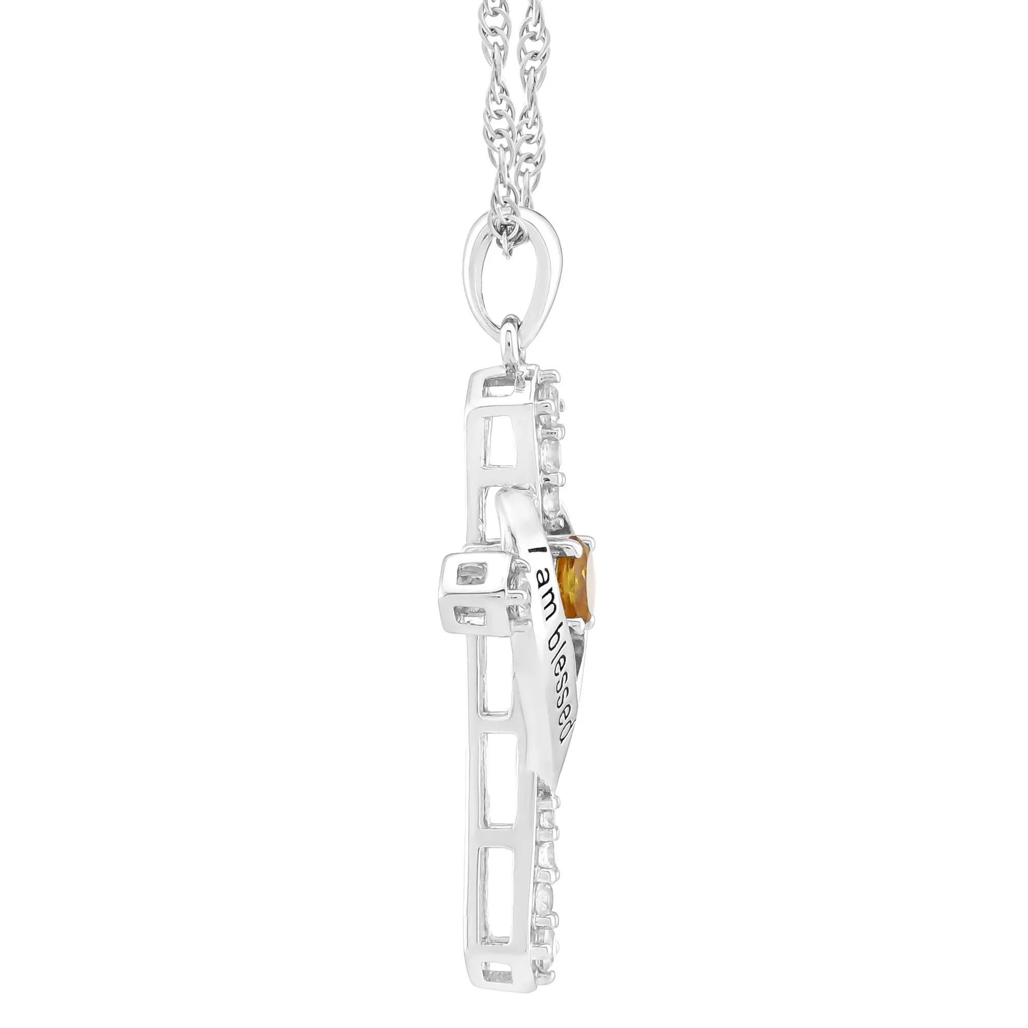I Am Blessed to Have You Citrine and Lab-Created White Sapphire Cross Pendant Necklace .925 Sterling Silver Size 20" - Image 2