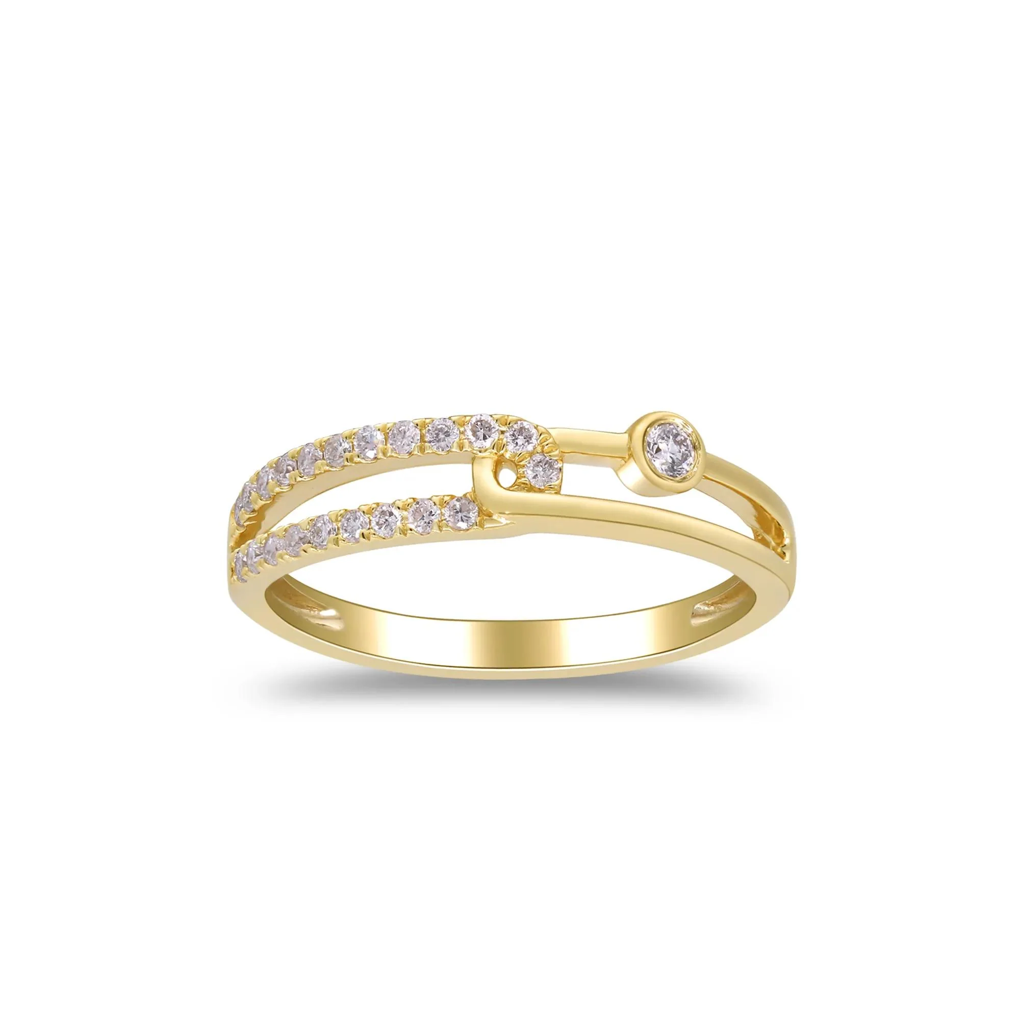 1/5 CT. Tw. Diamond Interlocking Ring 10K Yellow Gold Size 6 2mm - Image 3