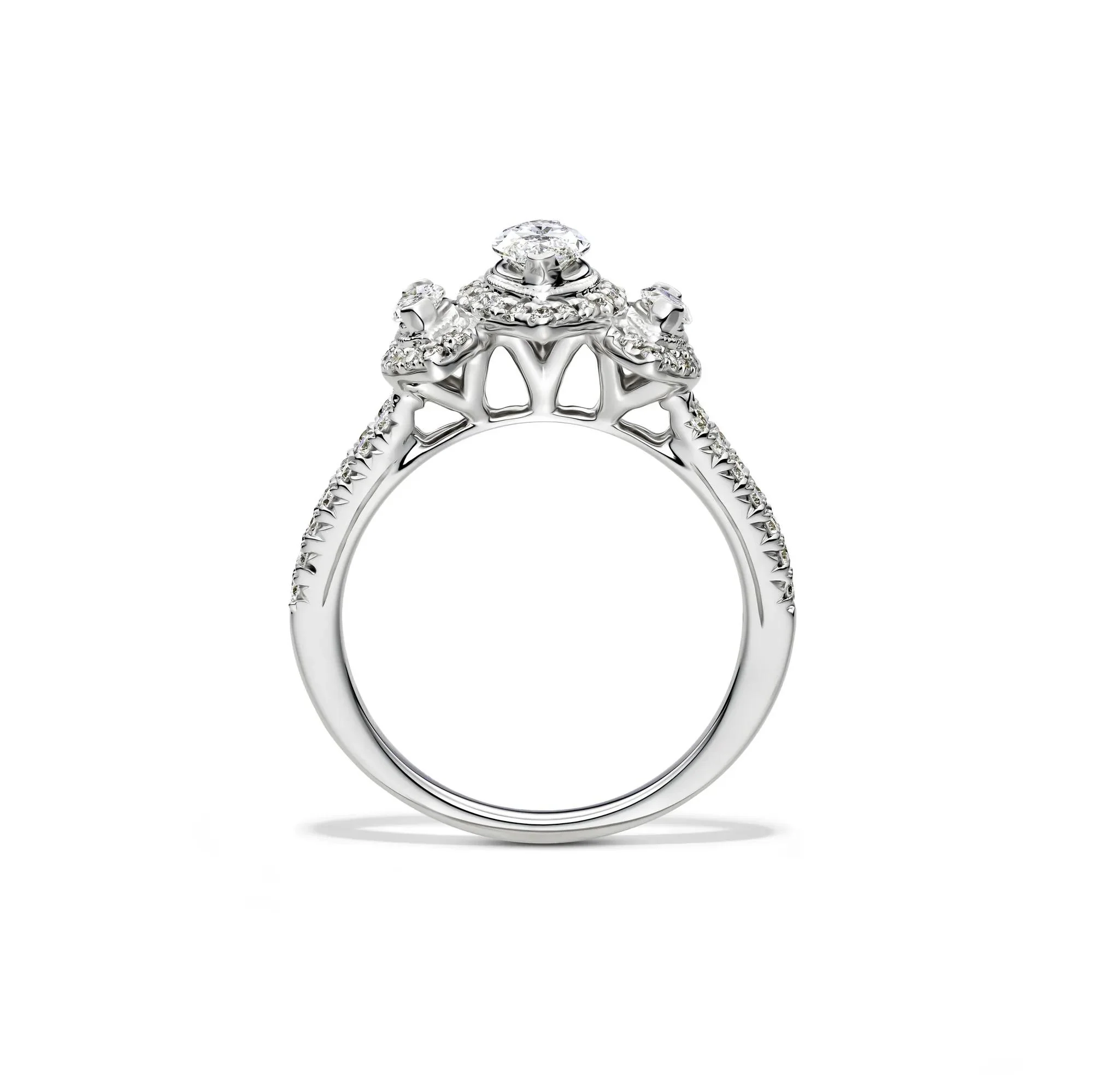 1 CT. Tw. Lab Grown Diamond Marquise Engagement Ring 14K White Gold Round Brilliant Cut Size 7 1.5mm - Image 2