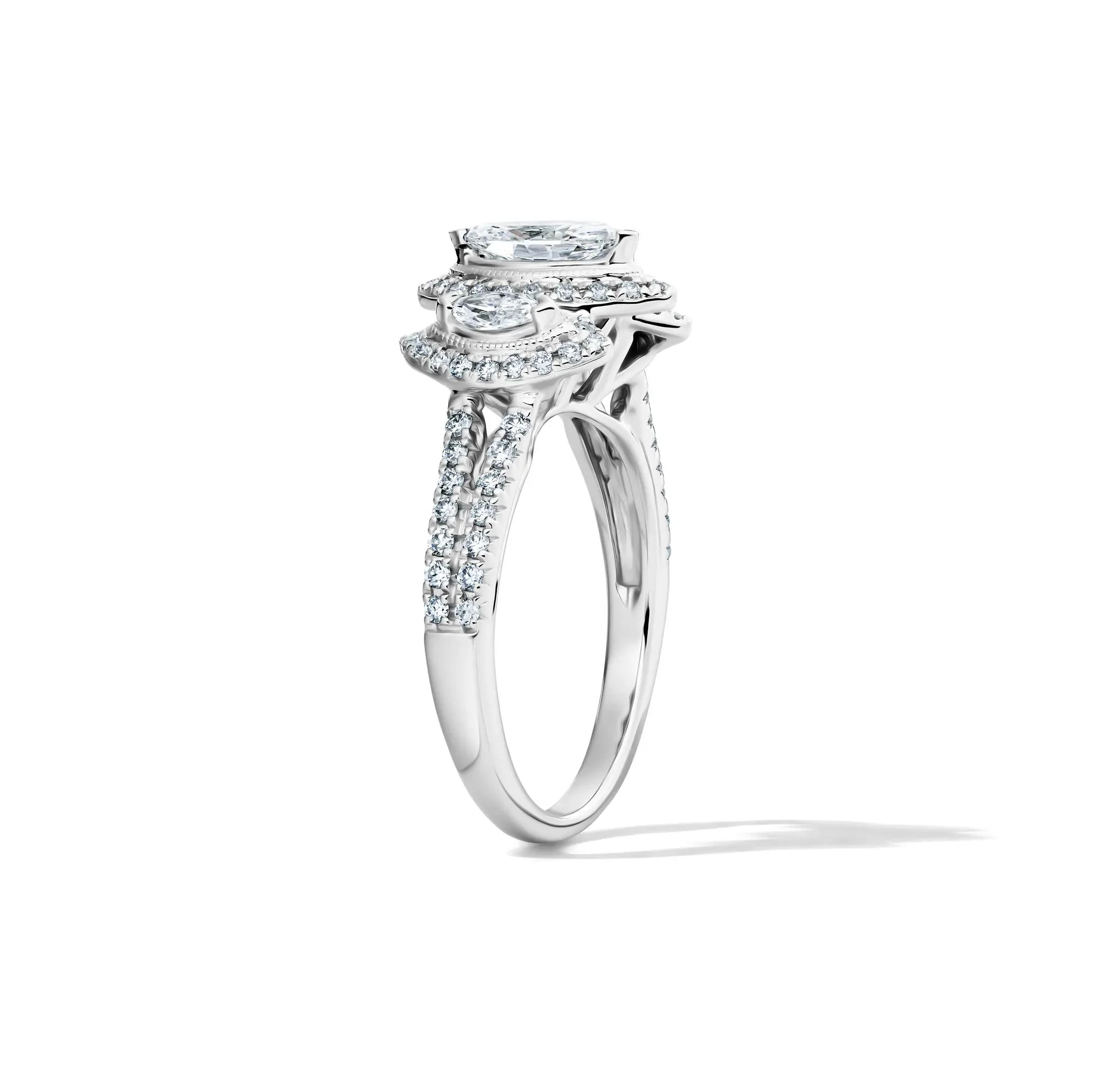 1 CT. Tw. Lab Grown Diamond Marquise Engagement Ring 14K White Gold Round Brilliant Cut Size 7 1.5mm - Image 3