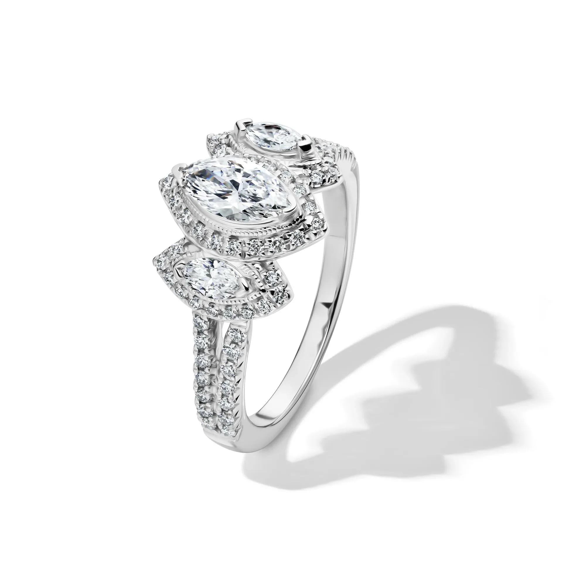 1 CT. Tw. Lab Grown Diamond Marquise Engagement Ring 14K White Gold Round Brilliant Cut Size 8 1.5mm - Image 4