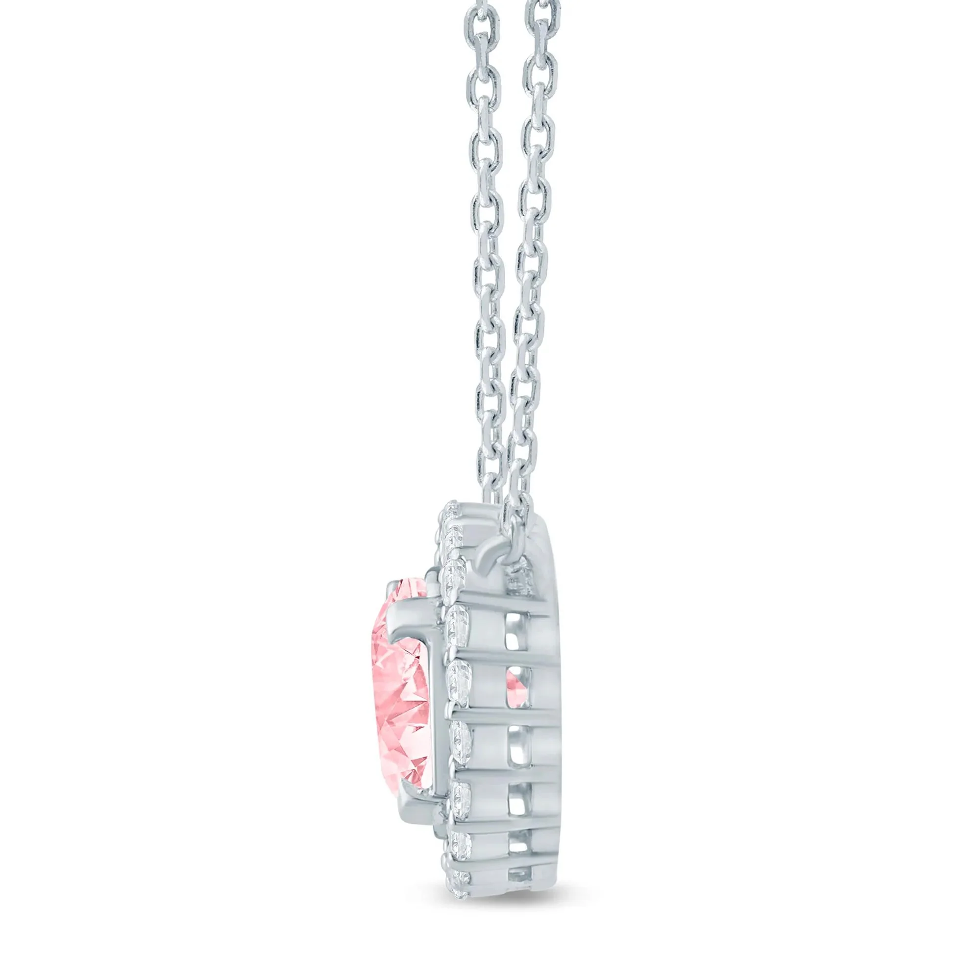 1/7 CT. Tw. Lab Grown Pink and White Diamond Halo Pendant Necklace 14K White Gold Size 17" - Image 2