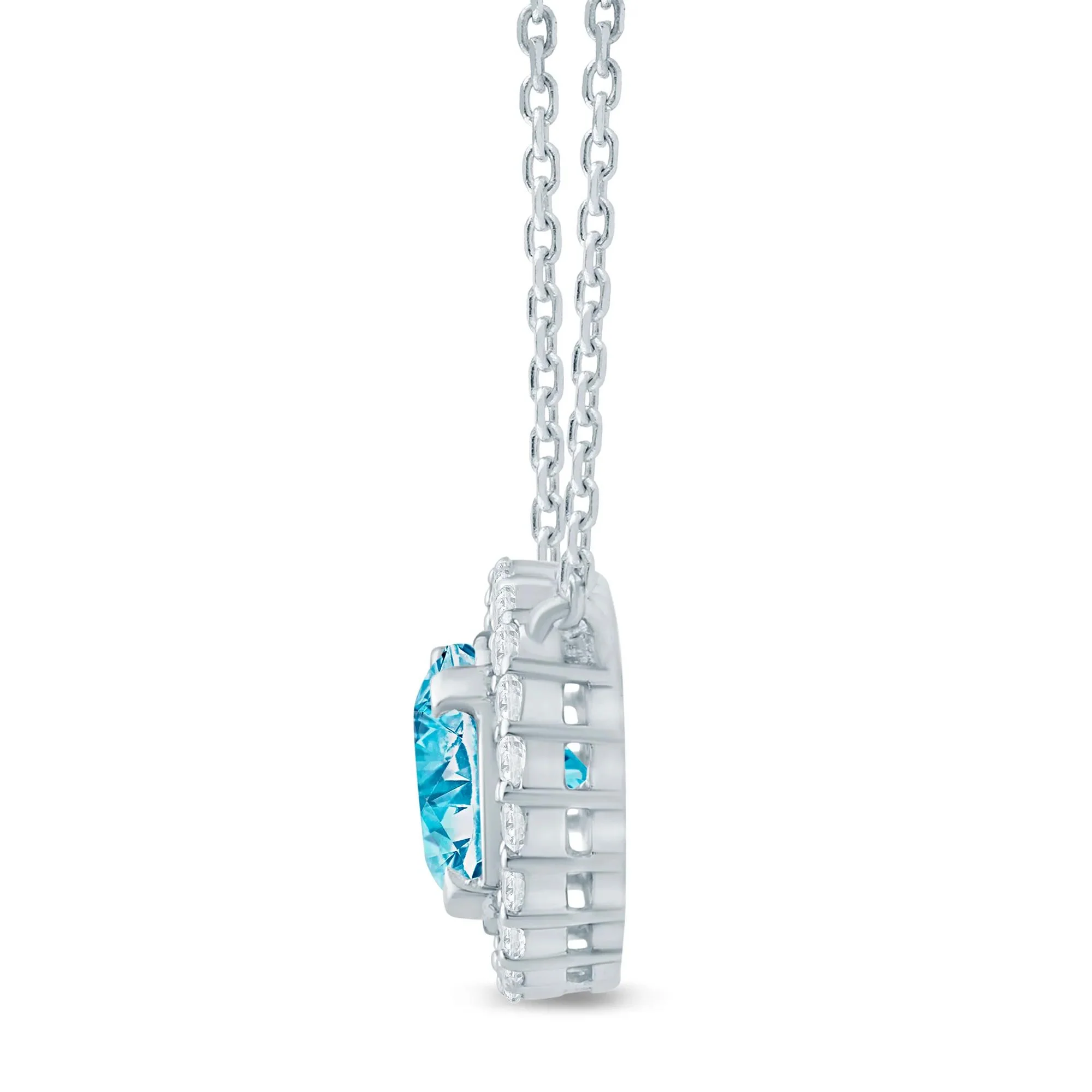 1/7 CT. Tw. Lab Grown Blue and White Diamond Halo Pendant Necklace 14K White Gold Size 17" - Image 2