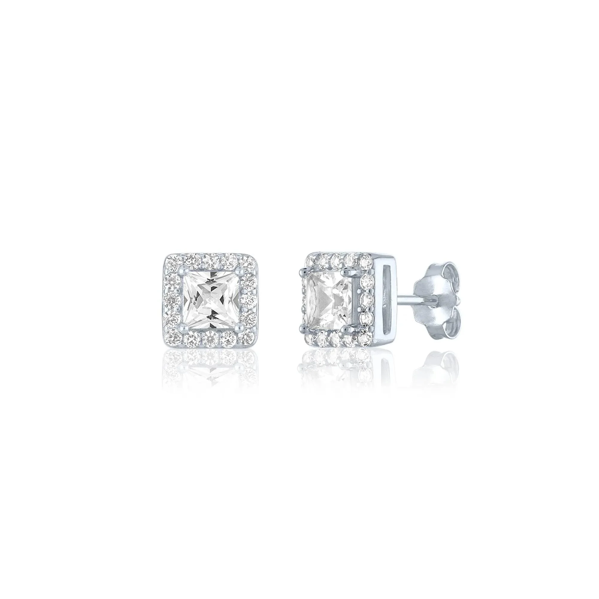 Lab-Created White Sapphire Pendant Necklace and Earring Halo Box Set .925 Sterling Silver Size 18" - Image 2