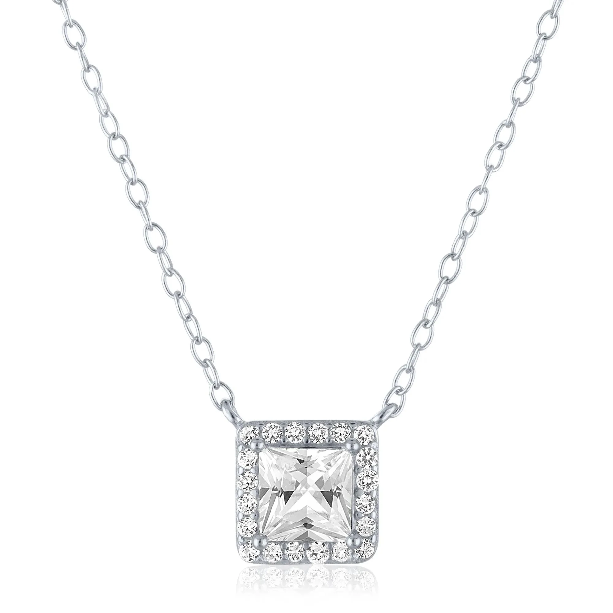 Lab-Created White Sapphire Pendant Necklace and Earring Halo Box Set .925 Sterling Silver Size 18" - Image 3