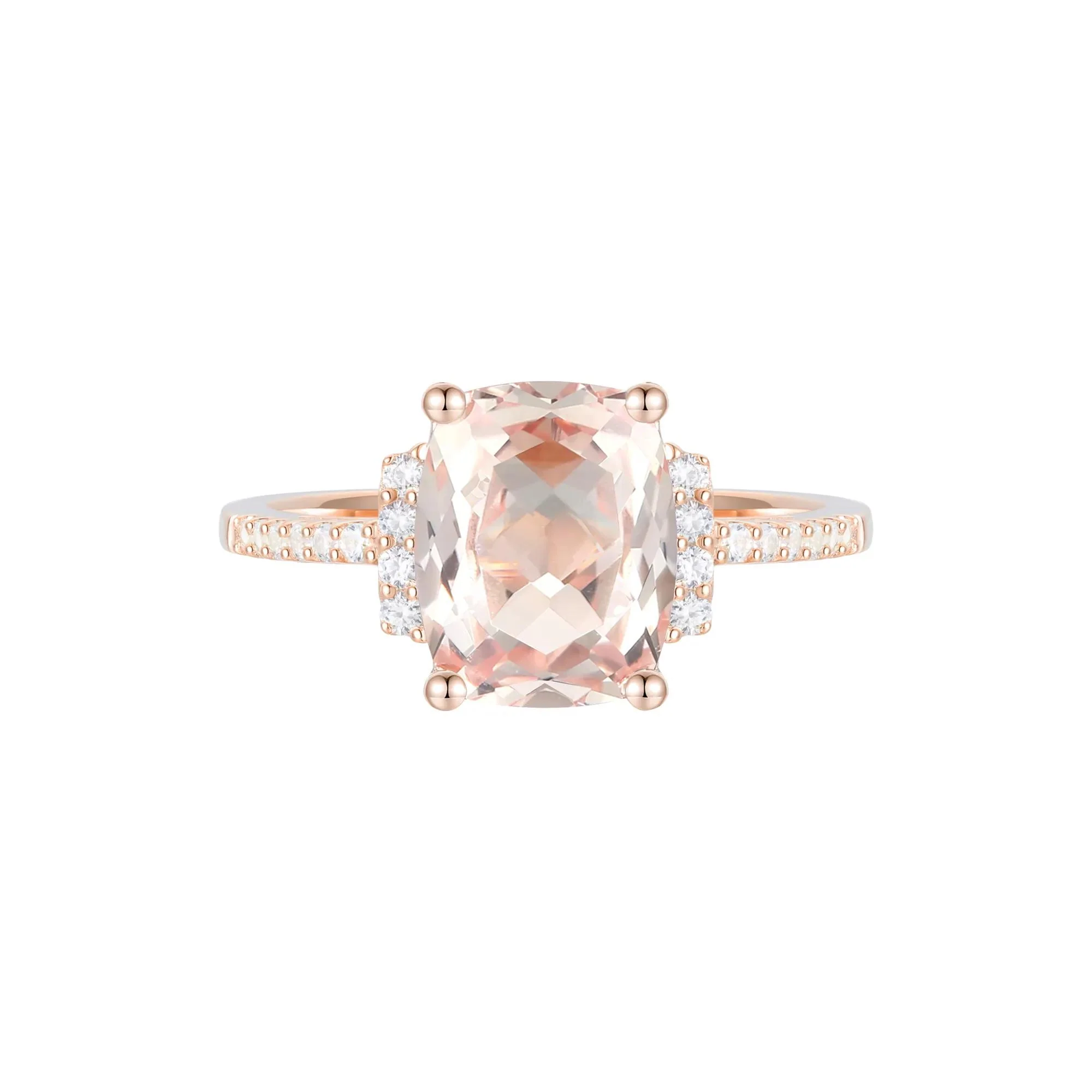 1/7 CT. Tw. Cushion-Cut Morganite and Diamond Ring 10K Rose Gold Round Brilliant Cut Size 8.5 1mm