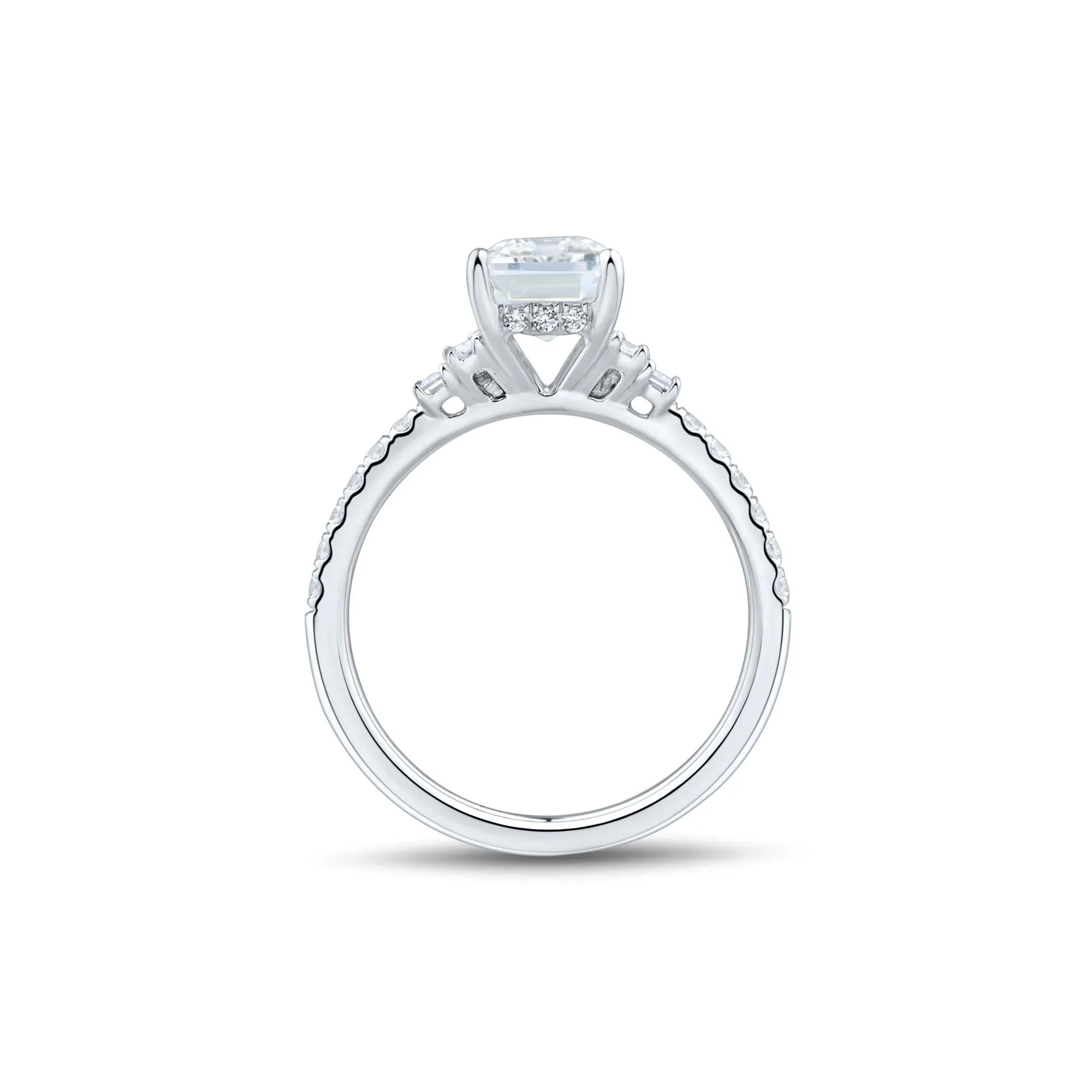 3 CT. Tw. Lab Grown Emerald-Cut Diamond Engagement Ring 14K White Gold Size 8 1.5mm - Image 3