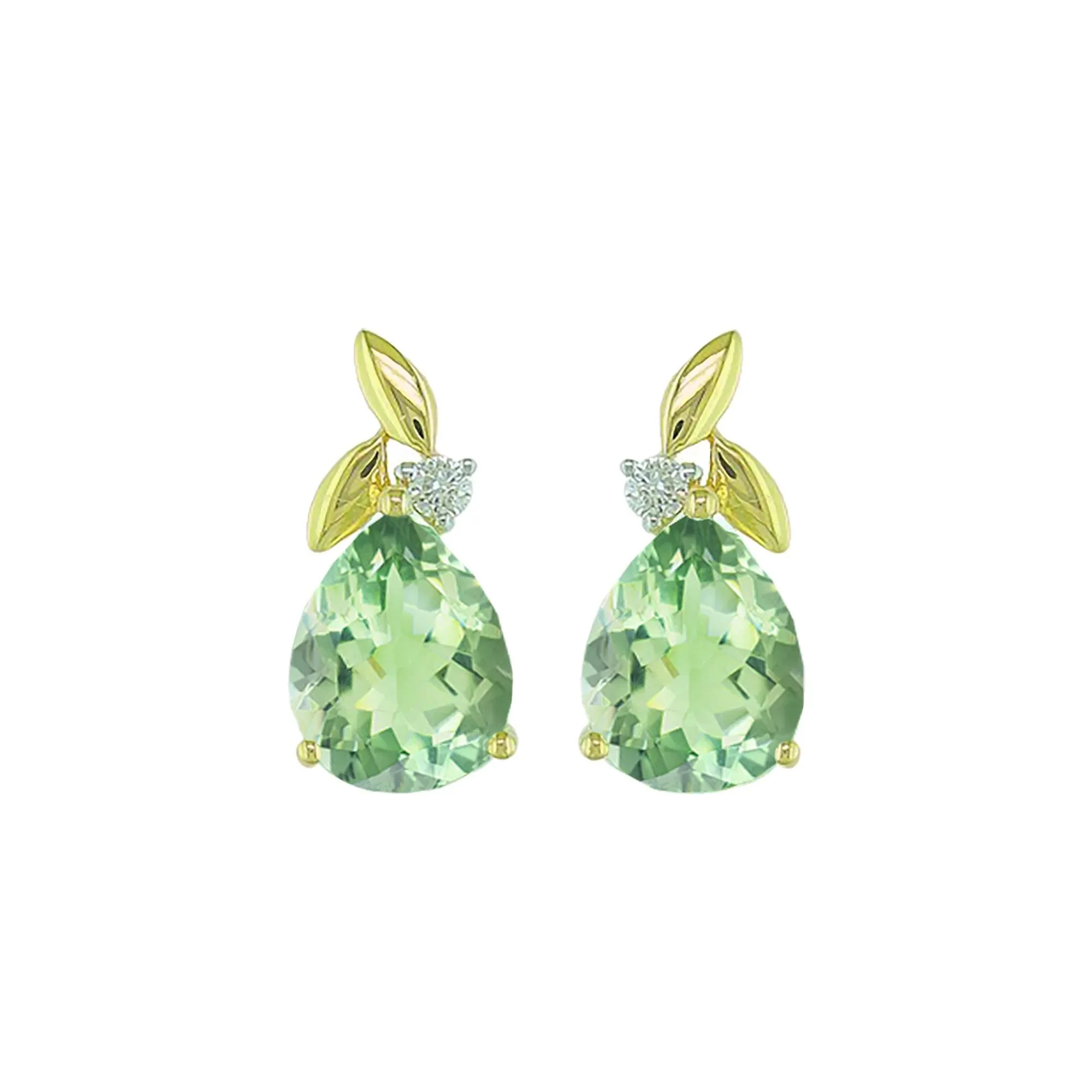 Green Amethyst and Diamond Accent Stud Earrings 10K Yellow Gold Size 7.00mm - Image 2