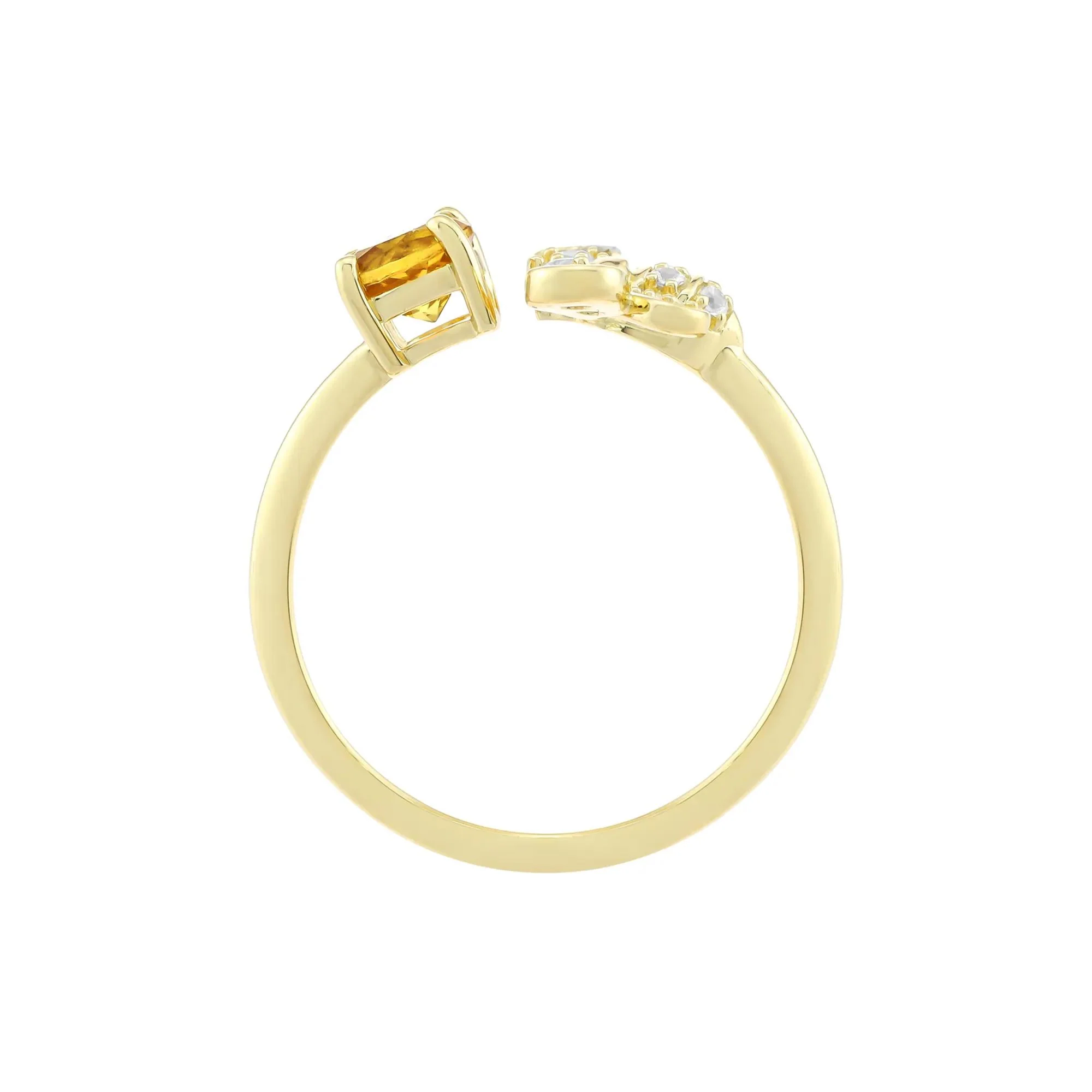 Citrine and White Sapphire Bee Ring 10K Yellow Gold Size 6 1.5mm - Image 2