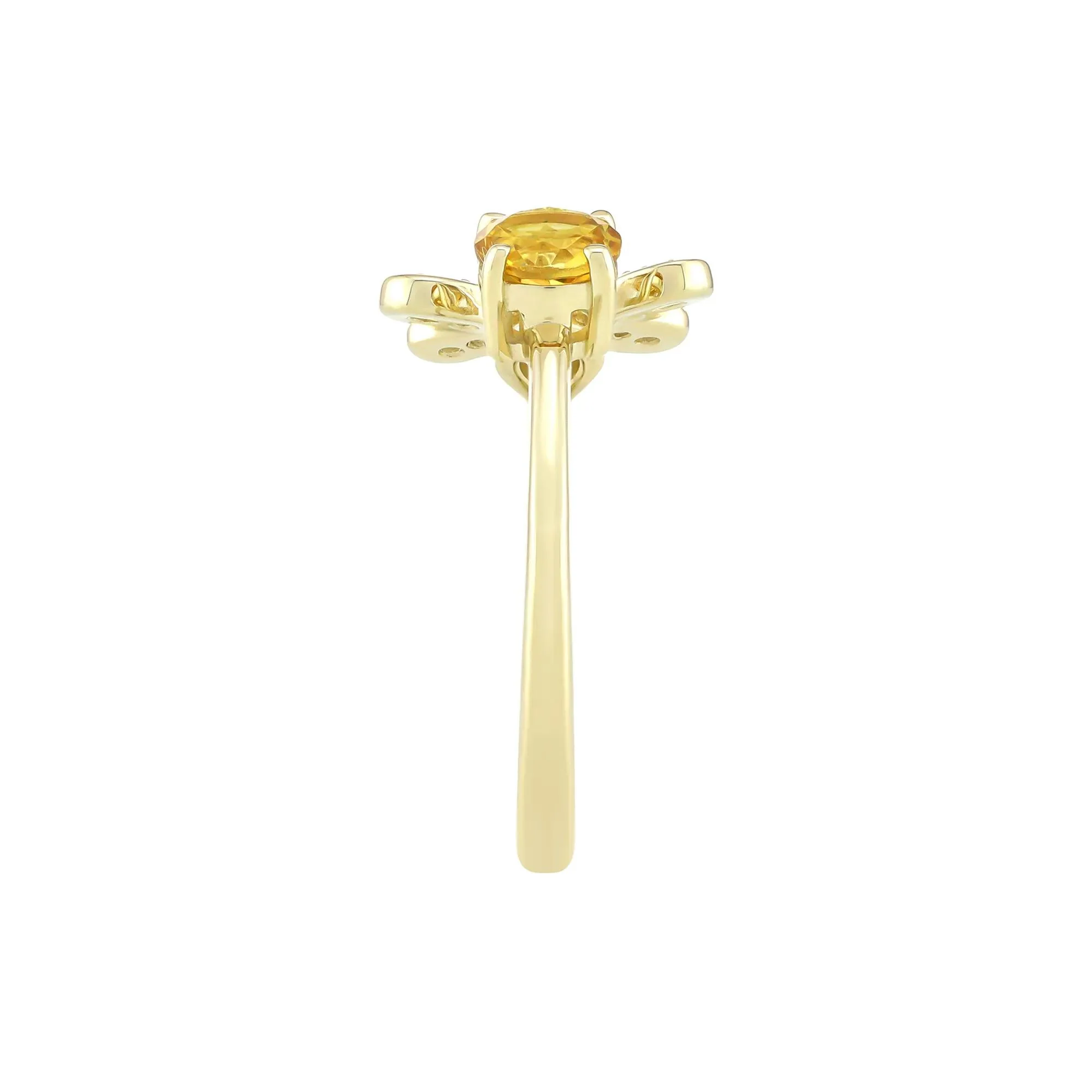 Citrine and White Sapphire Bee Ring 10K Yellow Gold Size 6 1.5mm - Image 3