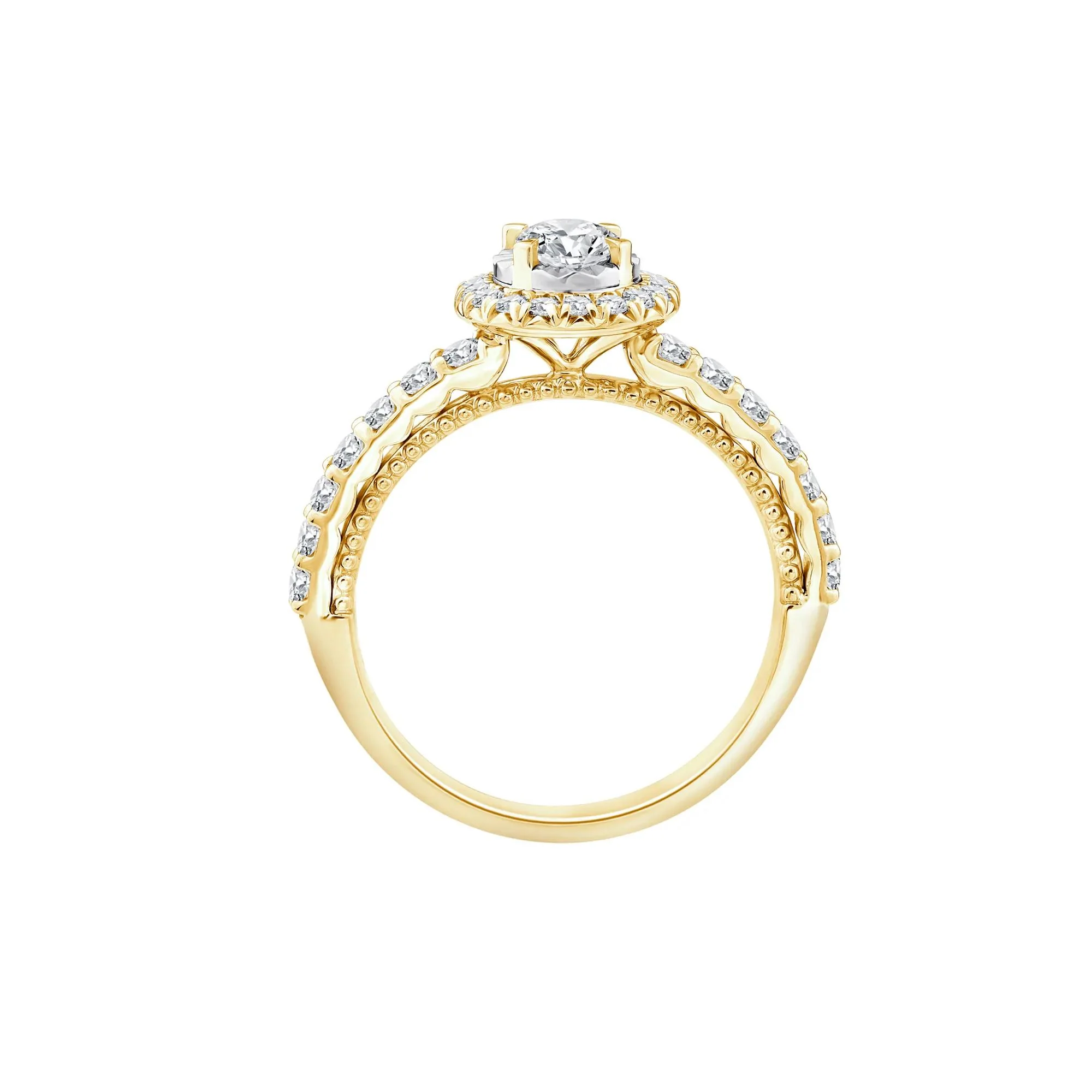 1 CT. Tw. Oval Diamond Halo Engagement Ring 10K Yellow Gold Round Brilliant Cut Size 6.5 1mm - Image 2