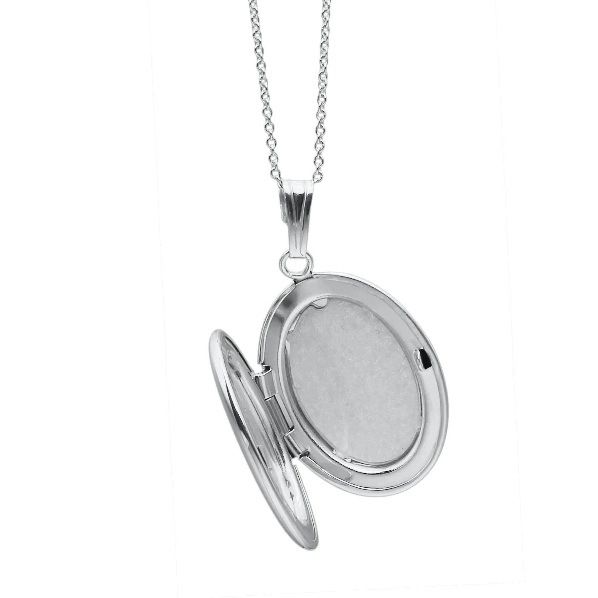 Oval Locket .925 Sterling .925 Sterling Silver Necklace White Size 18" - Image 3