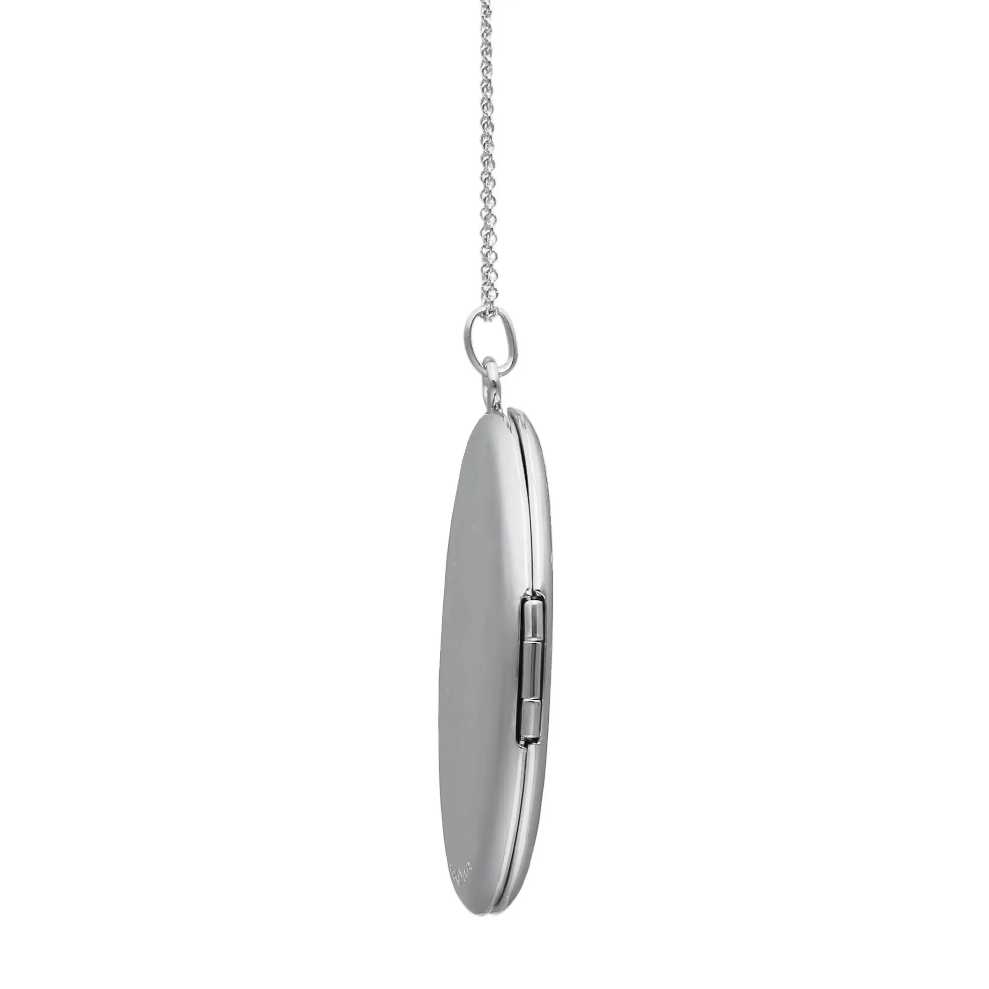 Engraved Oval Locket .925 Sterling .925 Sterling Silver Necklace White Size 18" - Image 2