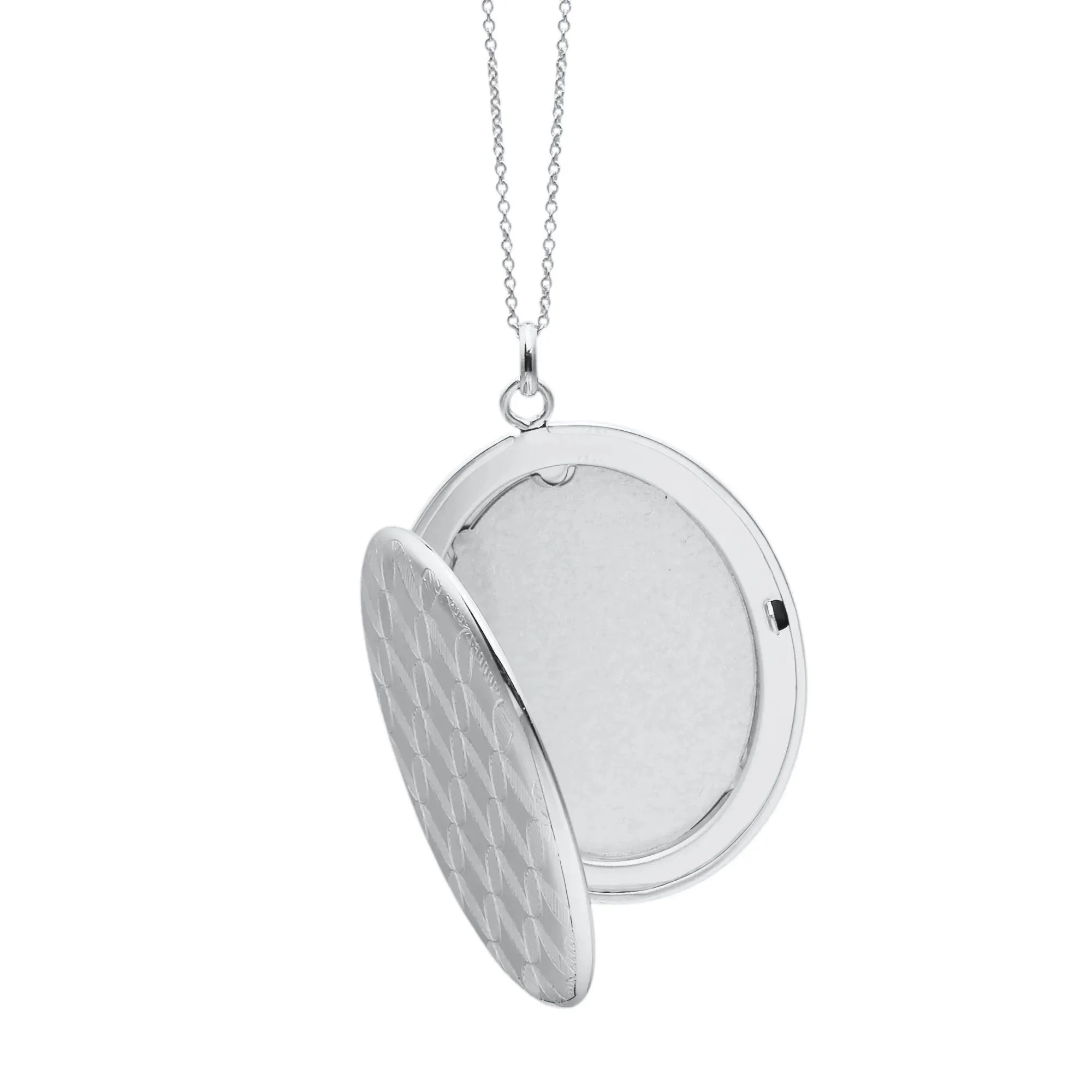 Engraved Oval Locket .925 Sterling .925 Sterling Silver Necklace White Size 18" - Image 3
