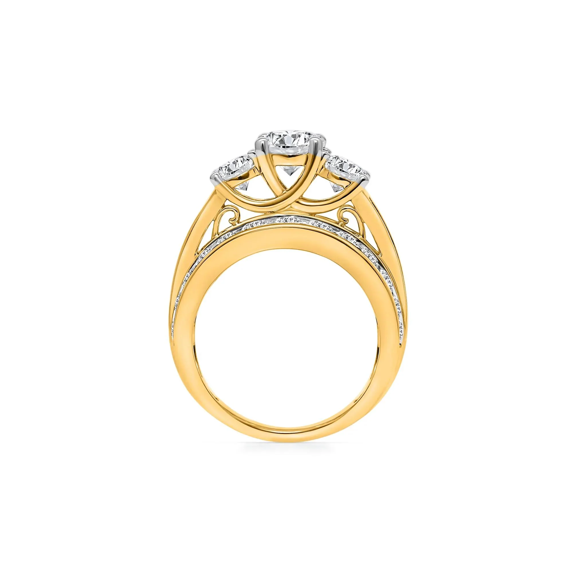 4 CT. Tw. Lab Grown Diamond Three-Stone Multi-Row Band Ring 10K Yellow Gold Size 7 - Image 2