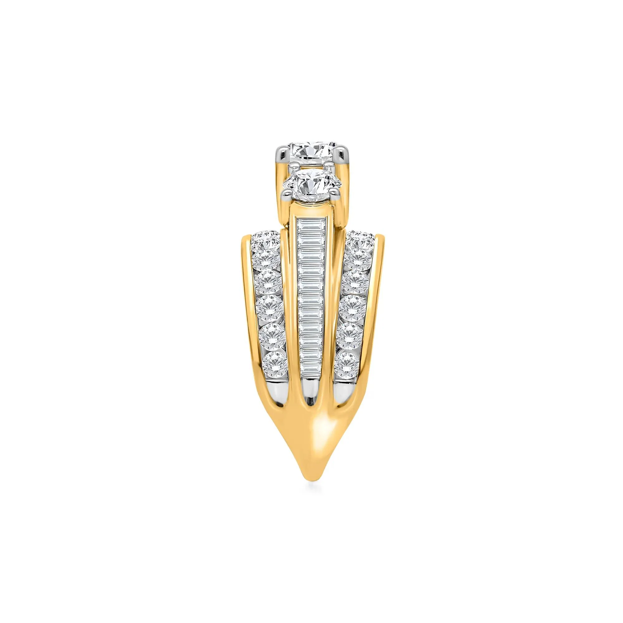 4 CT. Tw. Lab Grown Diamond Three-Stone Multi-Row Band Ring 10K Yellow Gold Size 8 - Image 3