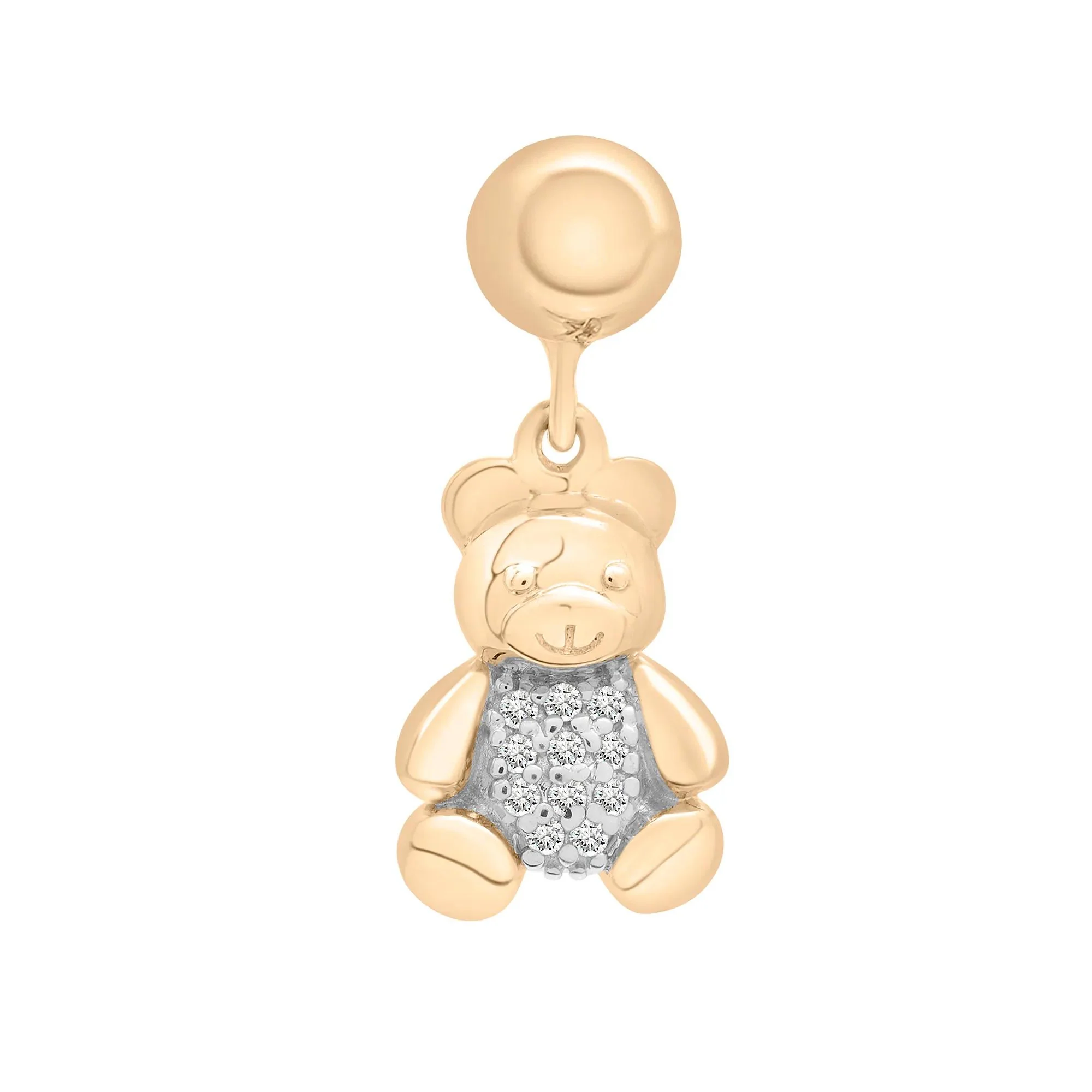 Diamond Accent Teddy Bear Bead Charm Vermeil Yellow Size 14.50mm - Image 5