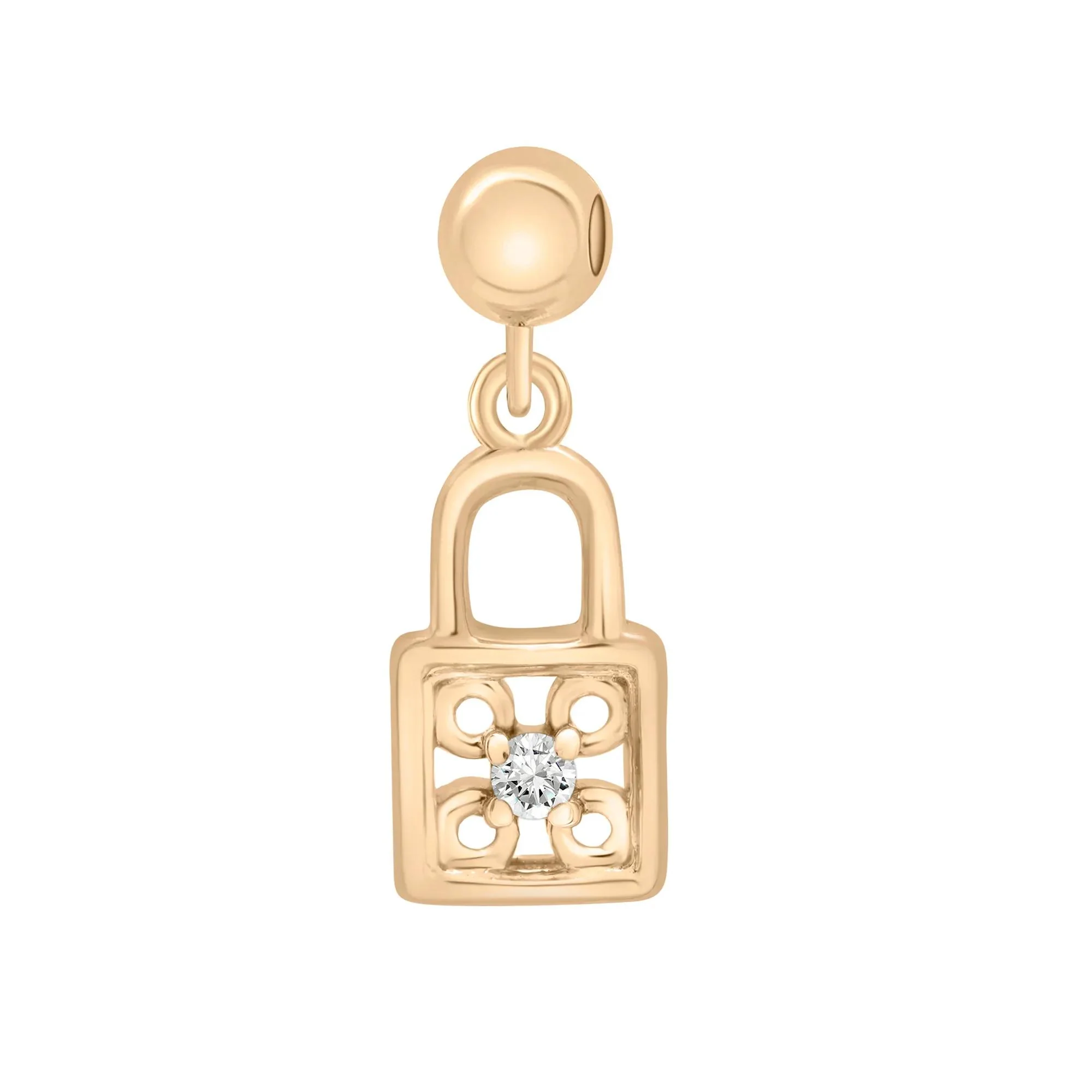 Diamond Accent Padlock Bead Charm Vermeil Yellow Size 15.50mm - Image 5