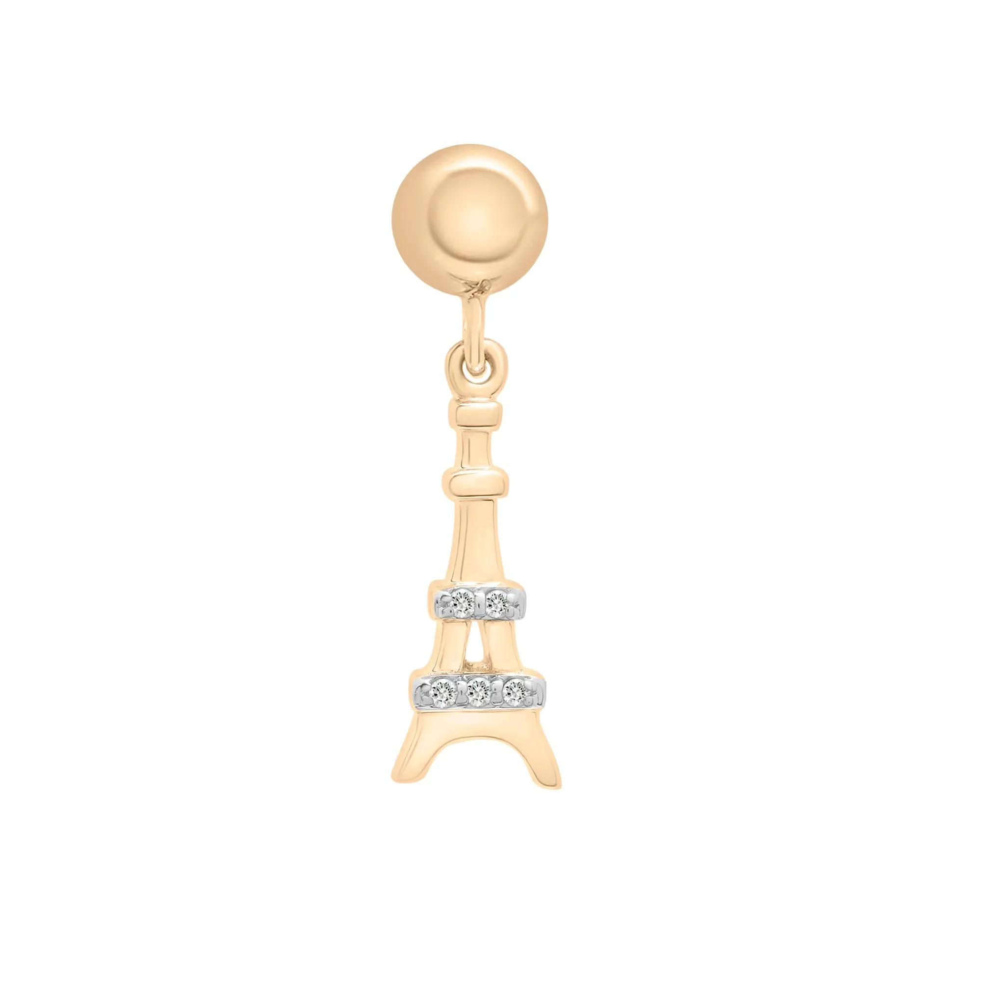 Diamond Accent Eiffel Tower Bead Charm Vermeil Yellow Size 16.50mm - Image 5
